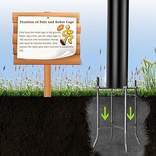 Miniatura 6 de Poste de luz de calle de 16 pies de alto, poste de metal ajustable negro para luces con anclajes de acero de montaje