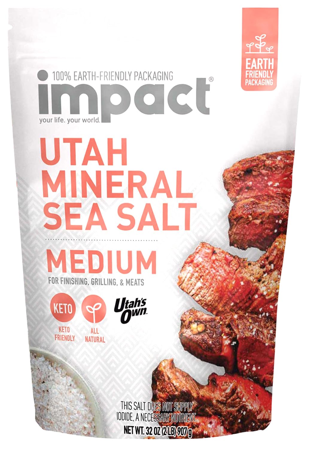 Impact - Utah Mineral Sea Salt (Medium Grain) Unrefined Non-GMO Gluten Free with Trace Minerals - Enhance Flavor and Health with Premium Gourmet Salt from Ancient Central Utah Deposit - 2lb