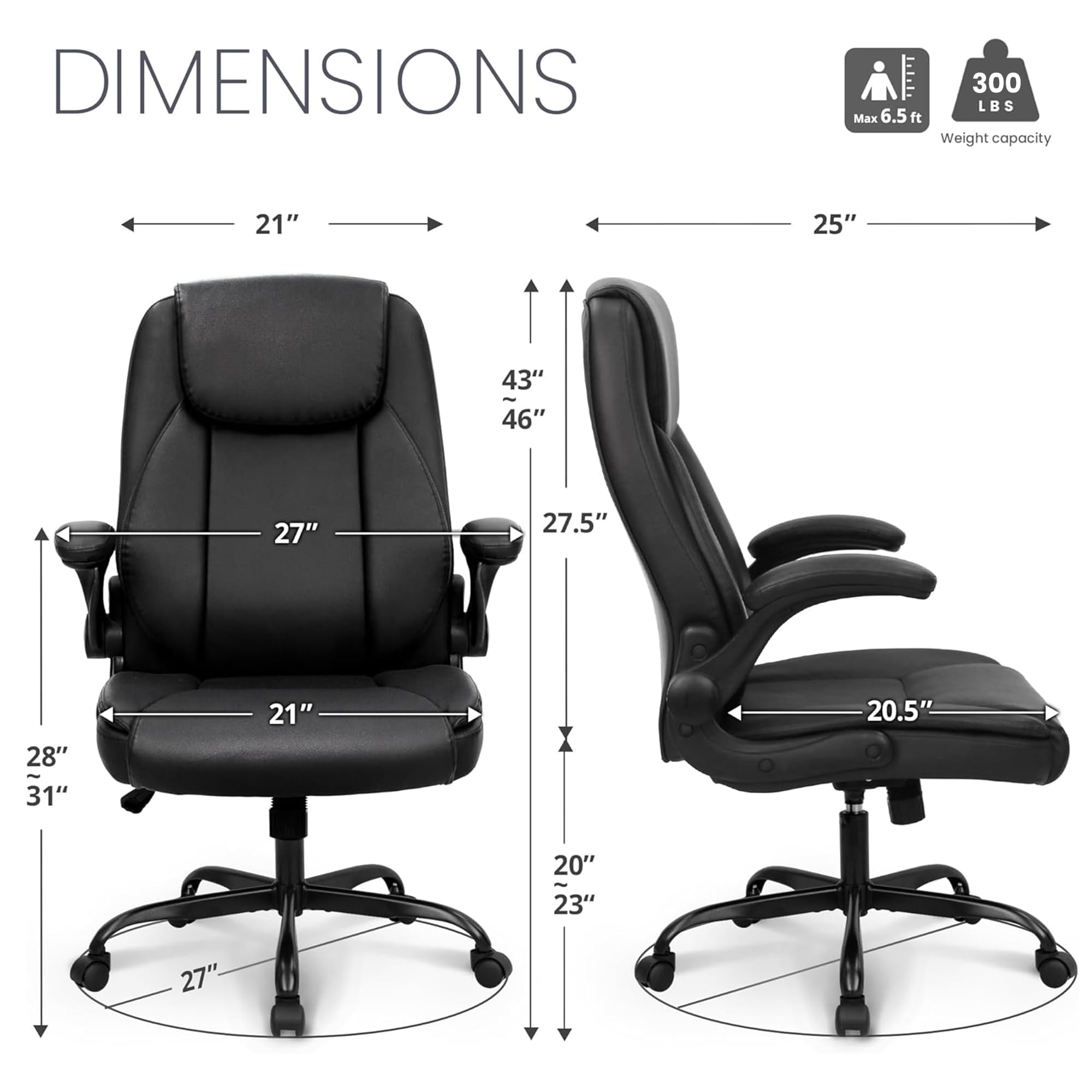 Escritorio ergonómico de oficina para videojuegos, silla ejecutiva de respaldo alto, brazos abatibles, altura ajustable, ruedas giratorias cómodas de piel sintética para el hogar (negro) 4
