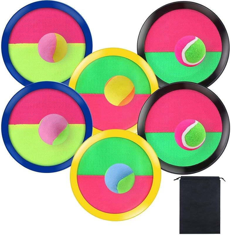 Aneco Toss and Catch Paddle Game Set Juego deportivo de paletas de disco y pelota de lanzamiento con bolsa de almacenamiento, 6 paletas y 6 pelotas