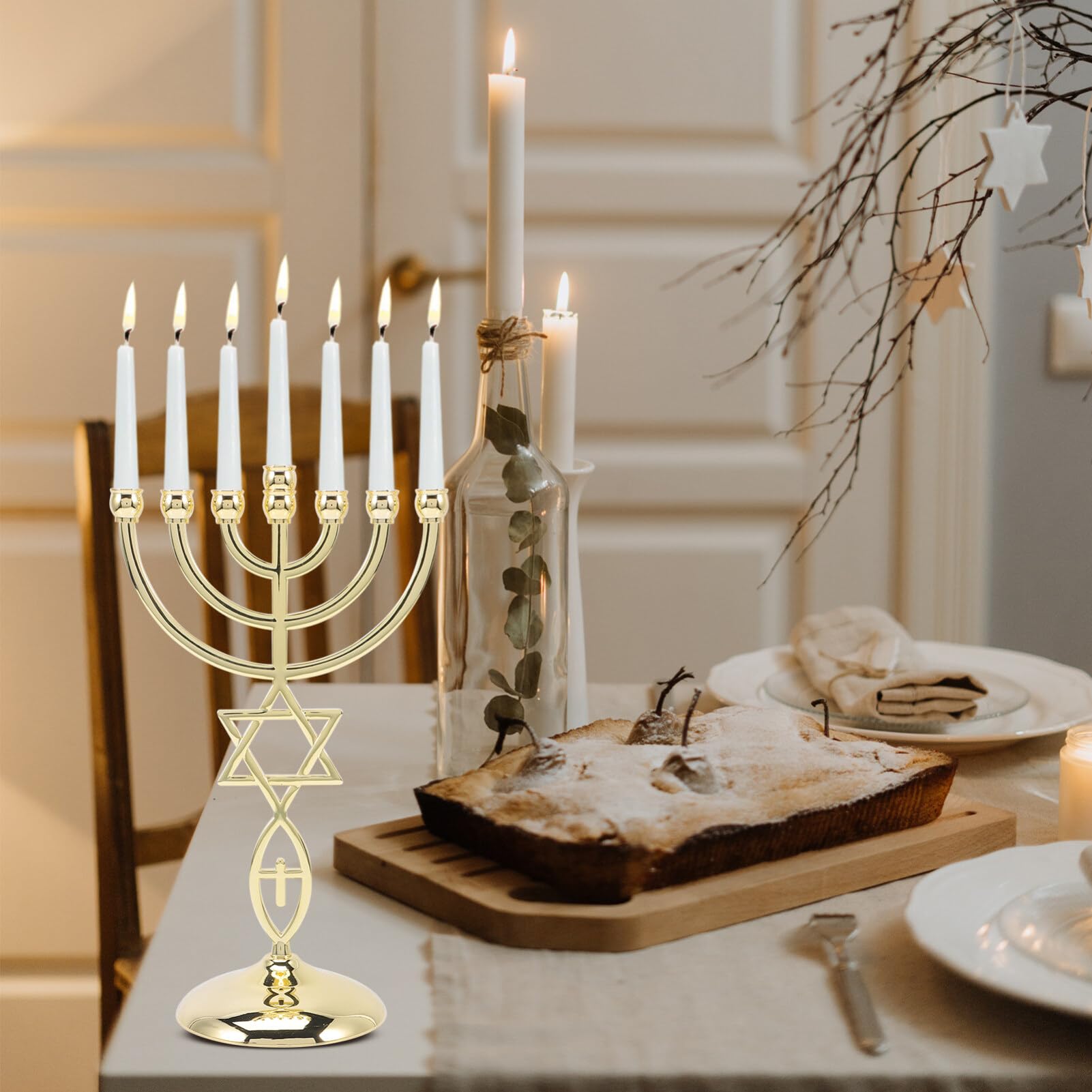 Standing 7 Candle Candelabra Menorah Candle Holder Antique 7 Branches