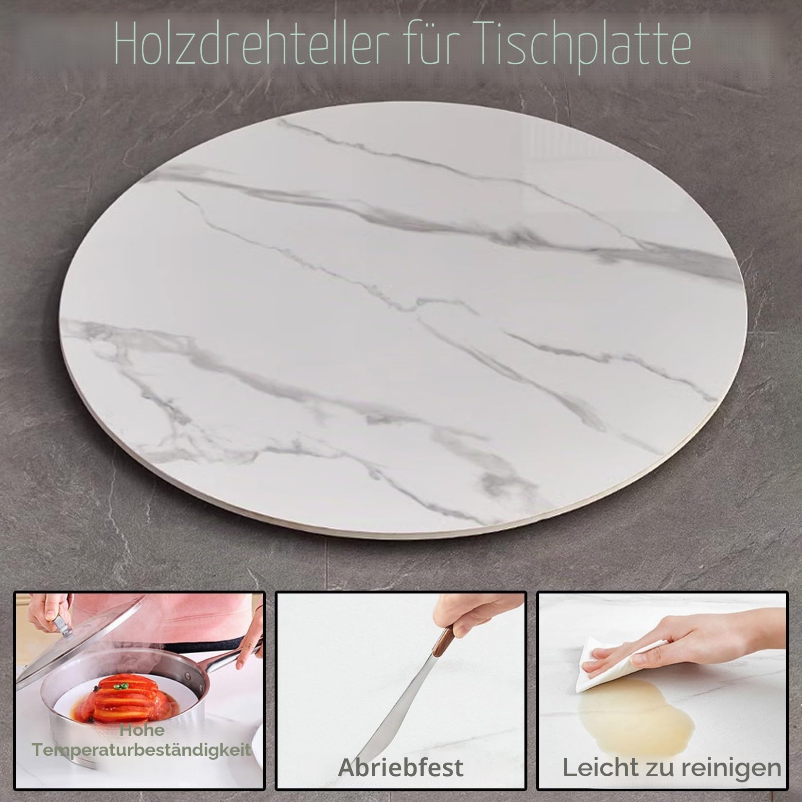 ESOYAWE Esstische Rundes Drehbares Tablet, 50 60 70 80 90 100 cm Tischplatte Drehtablett, Mit Silent Base Zum Einfachen Teilen Aller Speisen Holz Rotating Tablett, Für Küche Essen Parteien Hochzeit