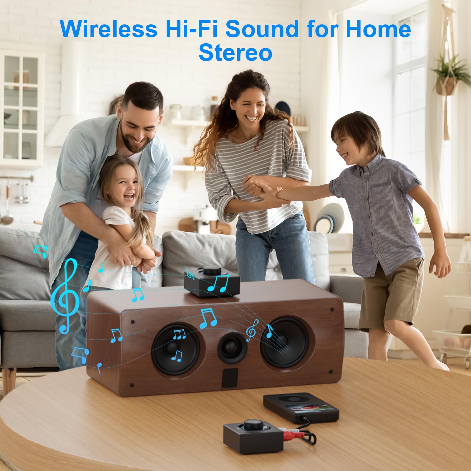 YMOO 2.4GHz Drahtloser Audio Sender und Empfänger (1 TX + 1 RX), Wireless Transmitter and Receiver Kit, 200ft Lange Reichweite,25ms Niedrige Latenz,48khz HiFi Audio Adapter für TV/Lautsprecher/Stereo