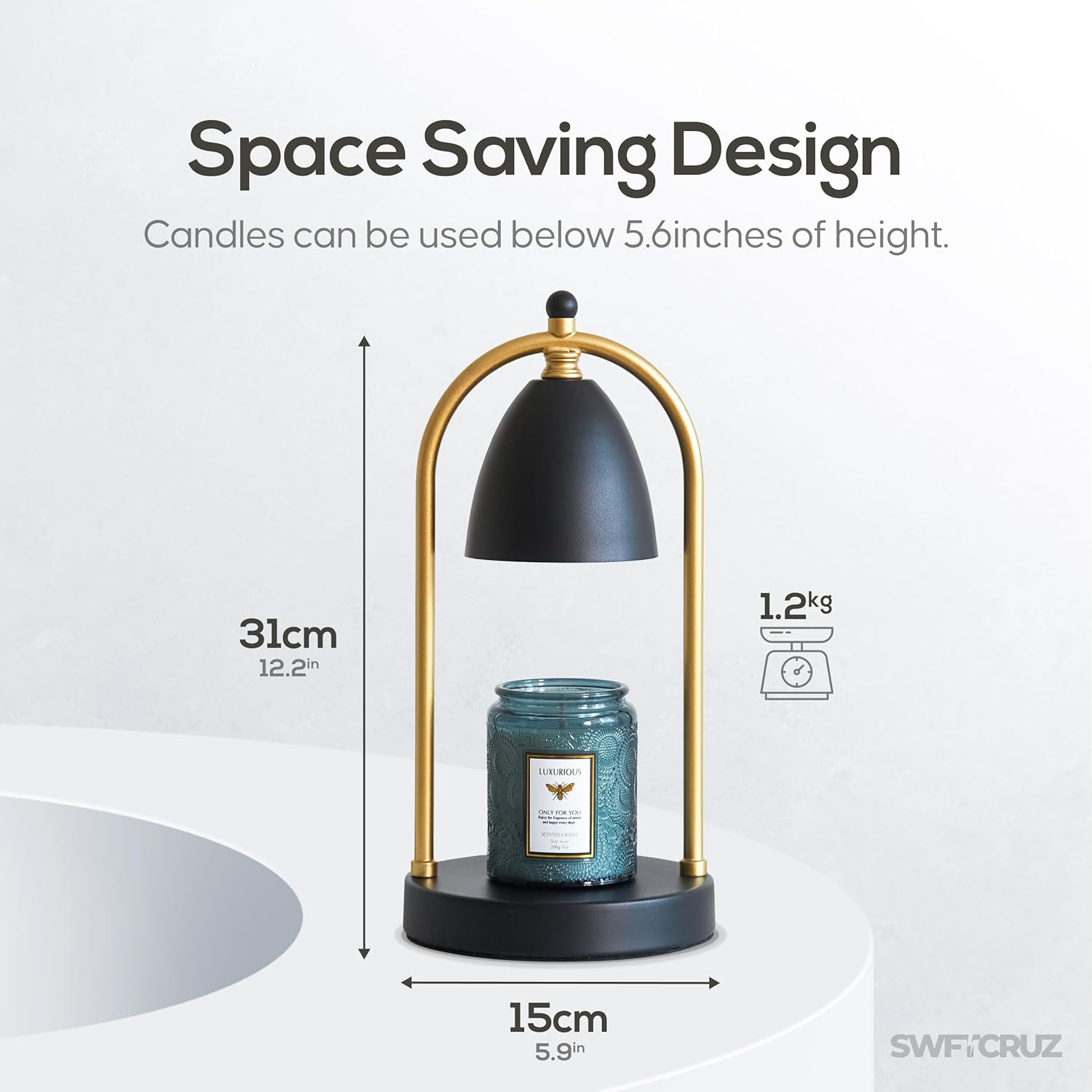 Candle Warmer Lamp with Timer & Dimmable Brightness – 50W GU10 Bulb Included – Home Fragrance Warmer - Fixed Height for Candles Up to 15cm (Black)