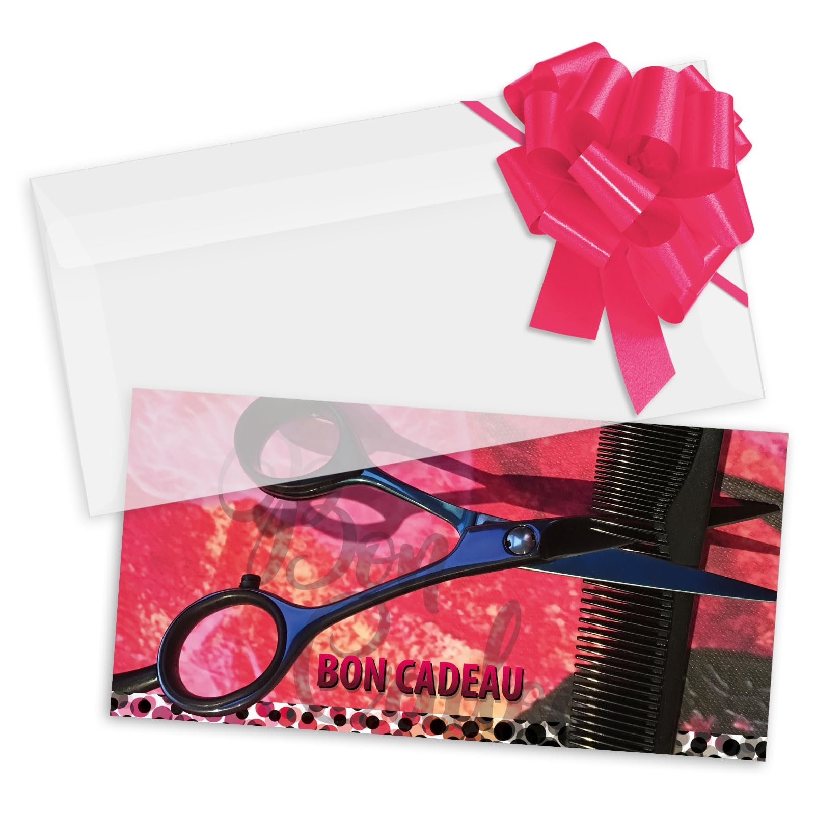 POS BON - 100 bons cadeaux à remplir avec enveloppe/nœud ruban - formulaires imprimés pour des salons de coiffure K9289F-2-100