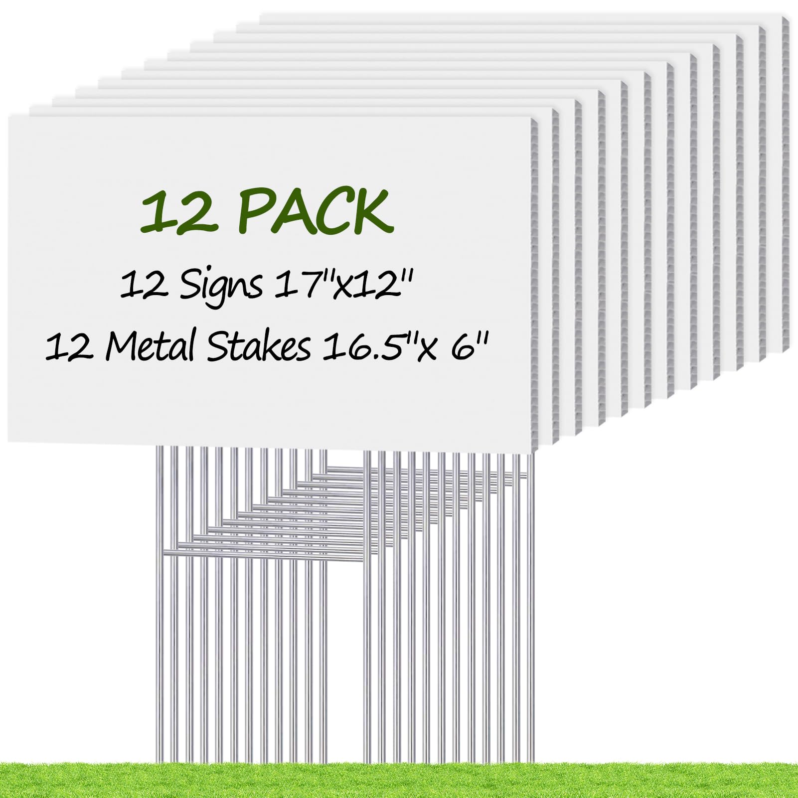 Blank Yard Signs with Stakes, Remiawy Custom Yard Sale Sign 12 Pack 17x12 Inch Corrugated Plastic Double Sided Outdoor Lawn Signs for Yard Sale, Estate Garage Sale, Open House, Birthday Decoration