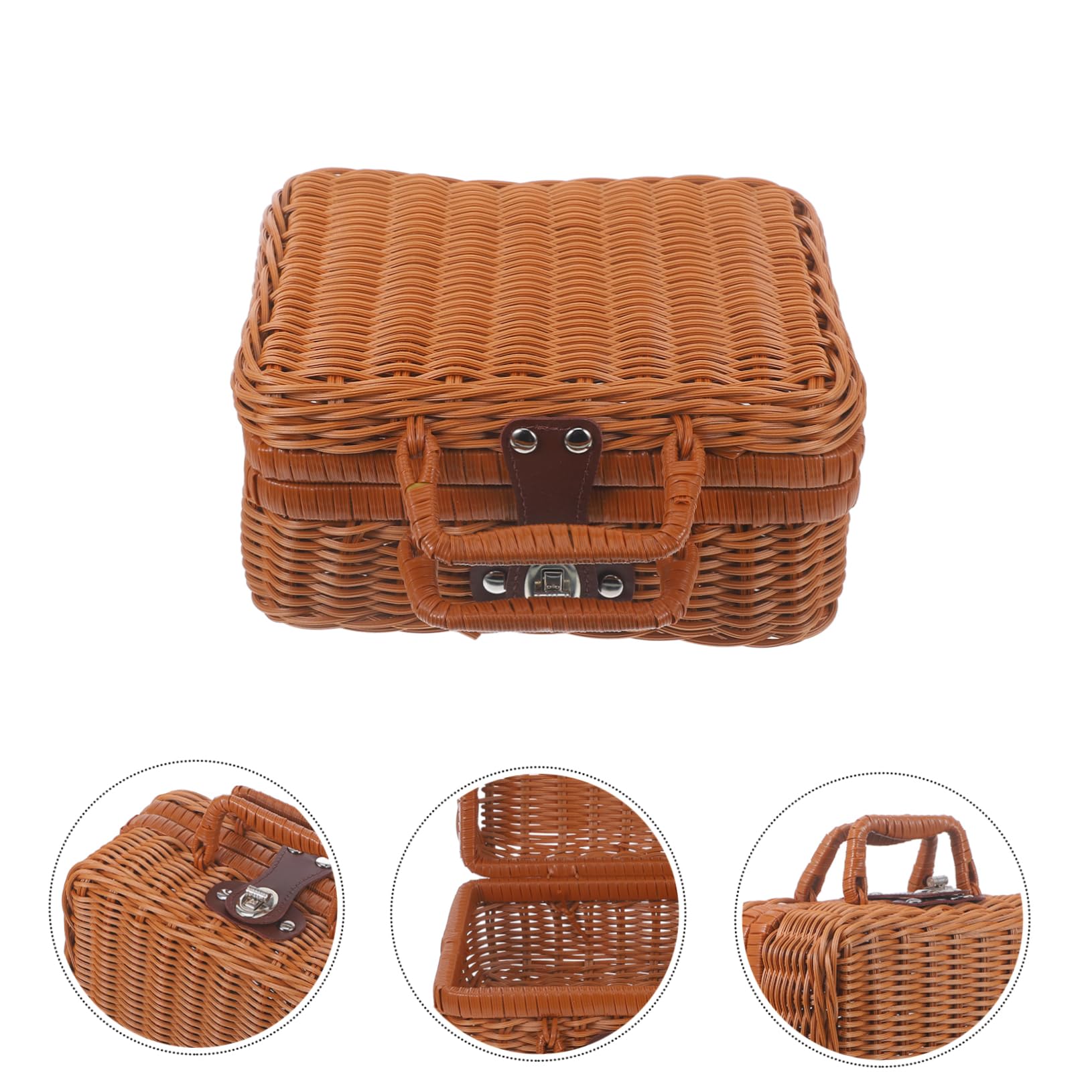 BESPORTBLE Imitation Rattan Suitcase Wicker Picnic Basket Woven Storage Case Vintage Storage Case Wicker Picnic Hamper Simulation Rattan Case Storage Bins Laundry Organizer Cube Woven Basket
