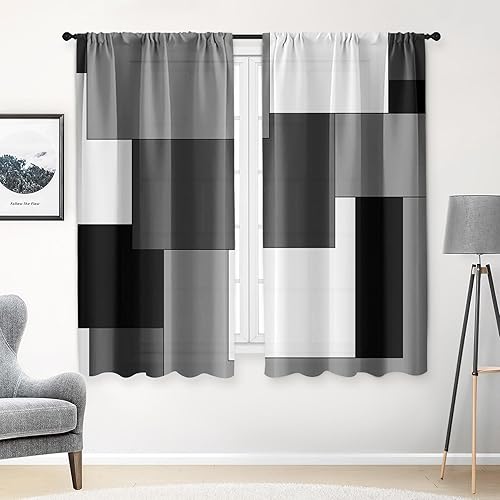 Cortinas opacas negras para ventana de dormitorio de 63 pulgadas de largo, juego de 2 paneles, cortinas opacas modernas con aislamiento térmico gris