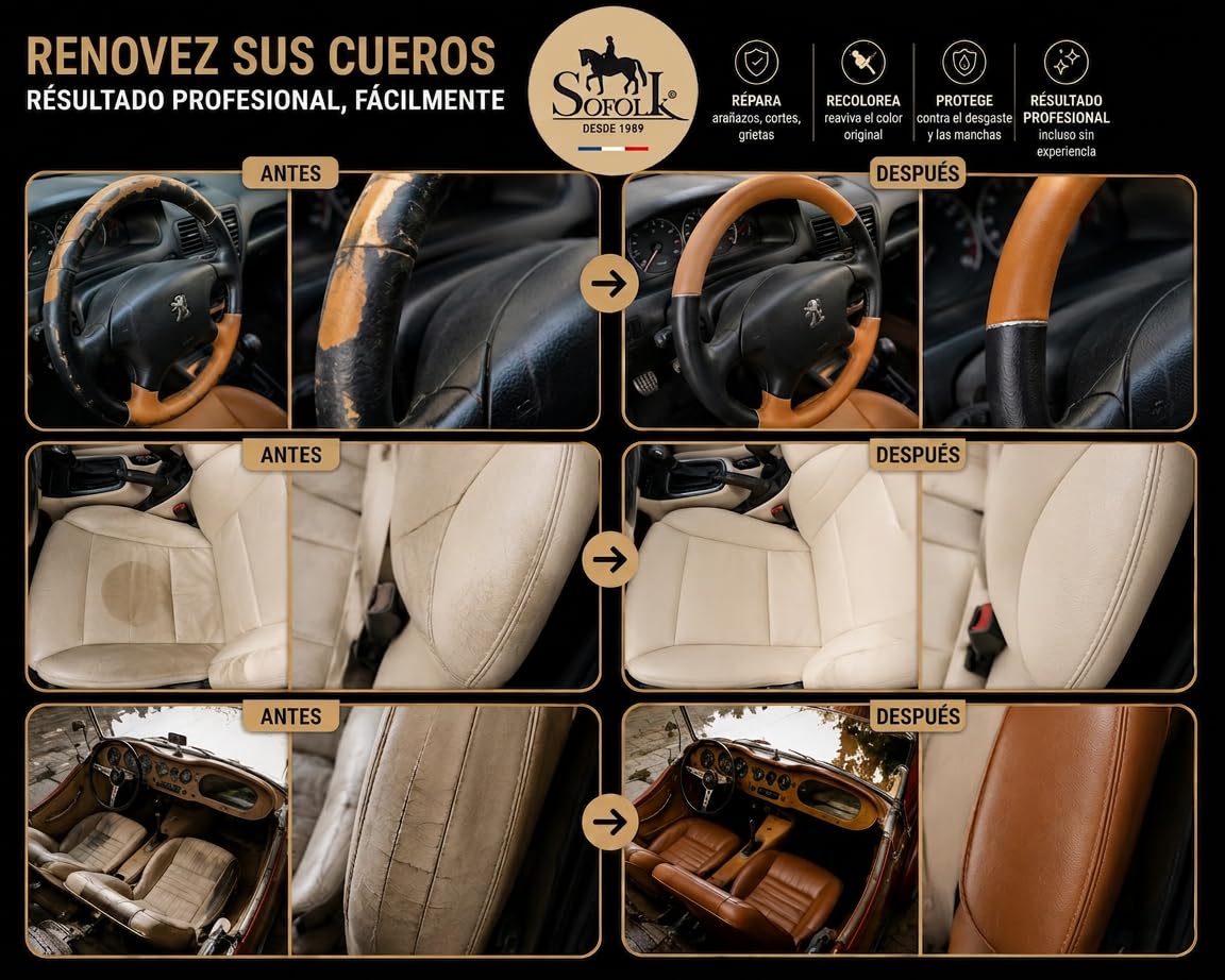 SOFOLK Kit de renovación de Cuero y Polipiel: reparación + Pintura + Barniz - Volante, Asiento de Coche, sillón, Zapatos (2-Graphite)