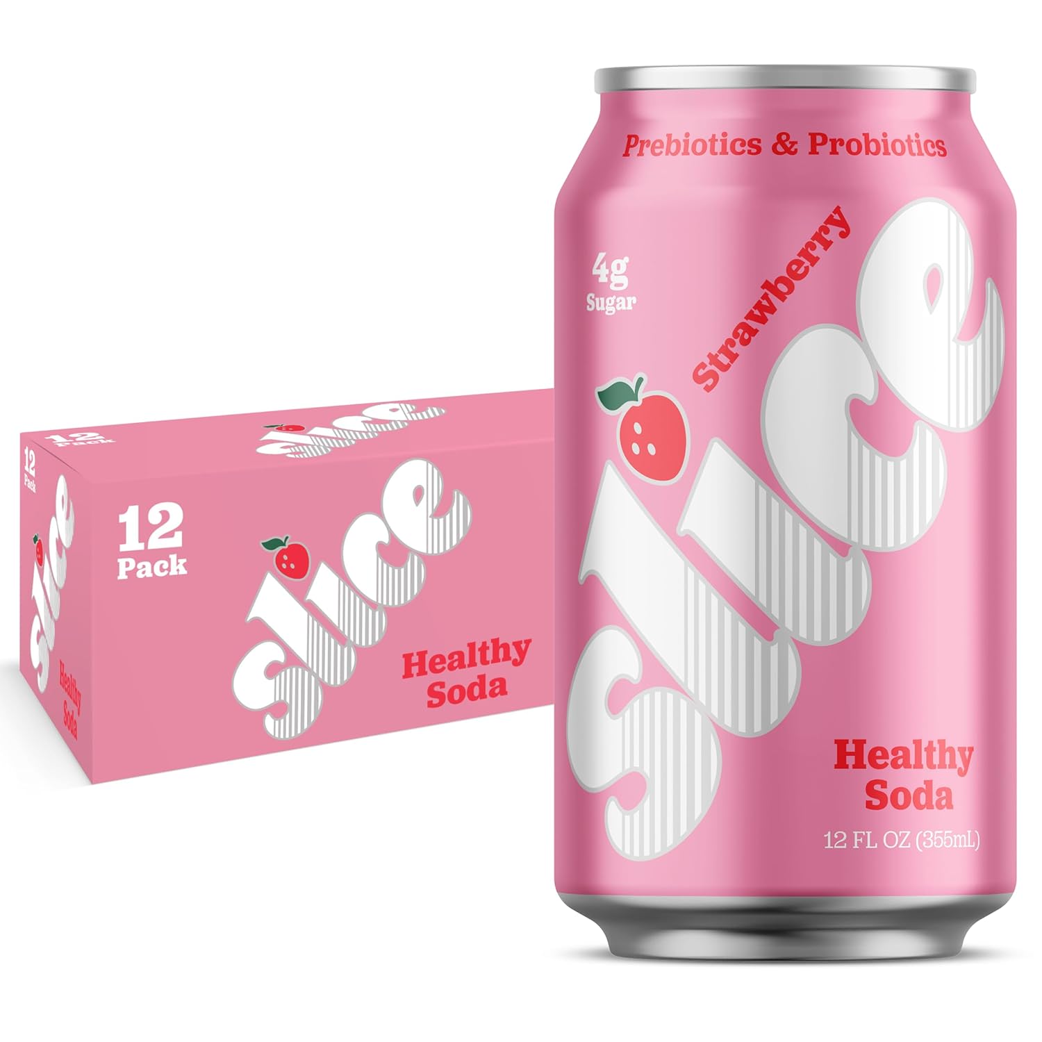 Slice Healthy Soda, Strawberry, Prebiotic & Probiotic Soda Pop, 5g Fiber, 35 calories, 12 fl oz 12 Pack