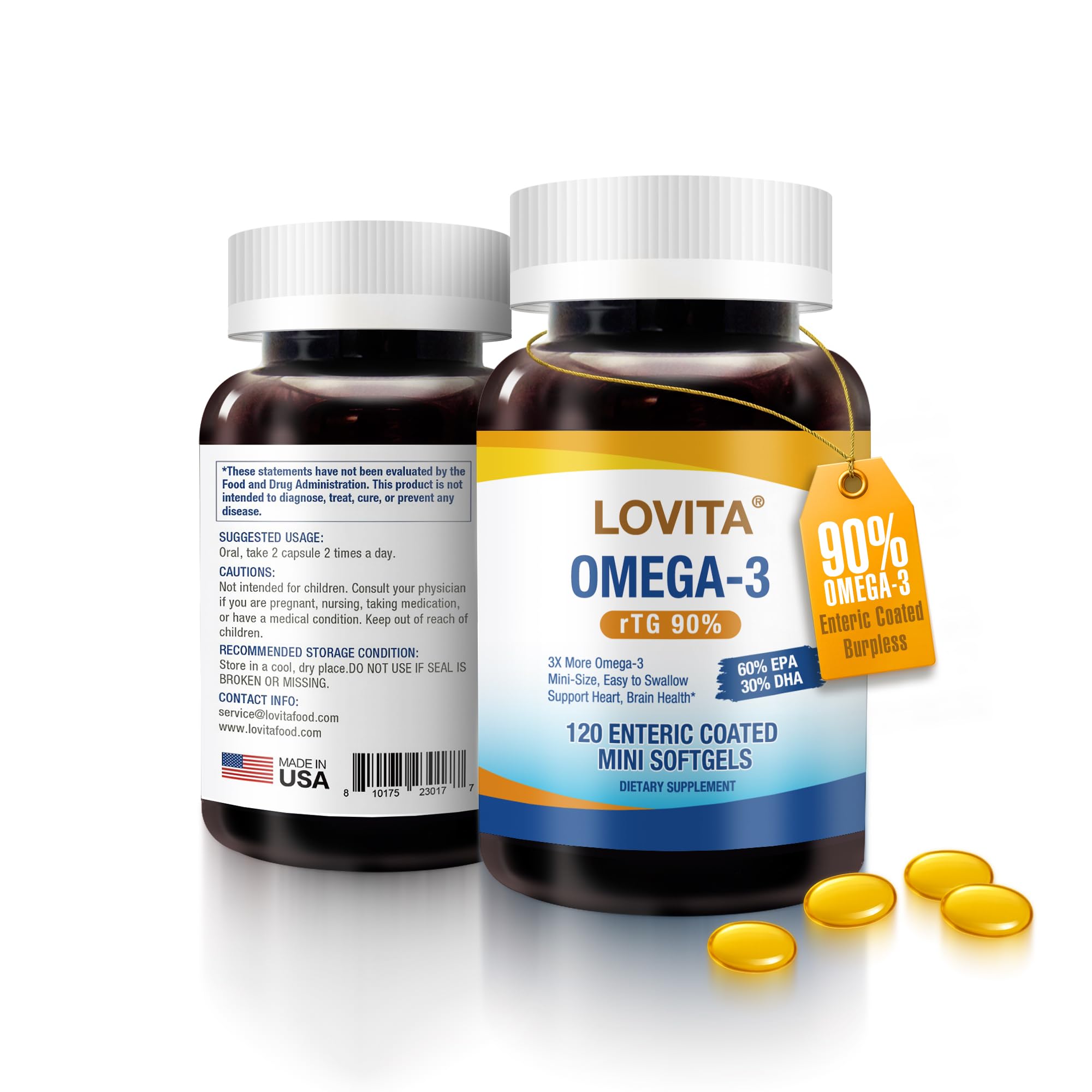 LOVITA Suplemento de Óleo de Peixe Ômega-3 rTG 2000 mg 120 cápsulas gelatinosas