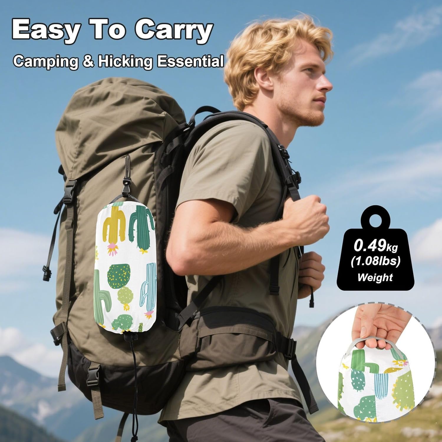 ALAZA Simple Cactus Camping Hammocks Single or 2 Person 500 lbs Portable Parachute Travel Hammock w/Tree Straps for Hiking Backpacking Indoor Outdoor