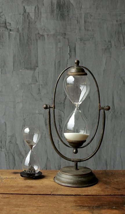 Creative Co-Op Decorative Rust Color Metal Hourglass with White Sand, Clear Glass and Black