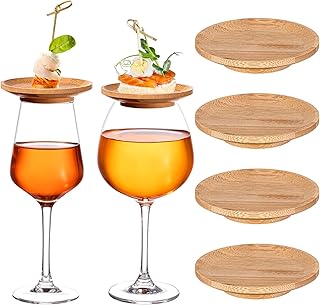 Tessco 4 Pcs 4" Wine Glass Charcuterie Topper Bamboo Round Wine Glass Charcuterie Board Dual Use Cups Topper Appetizer Plates for Christmas Party Family Gatherings Bars Restaurants