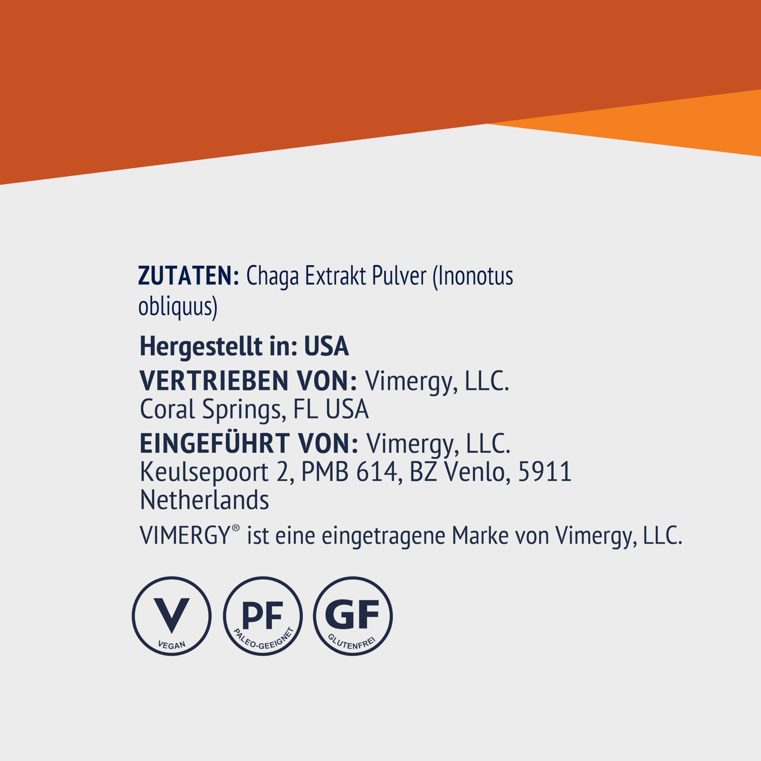 VIMERGY Wild Chaga Bio Ganzpilz-Extraktpulver, 250 g | Ideal für Tee, Kaffee oder Smoothies. Koscher, vegan, gentechnik-, gluten- und alkoholfrei, paleo.