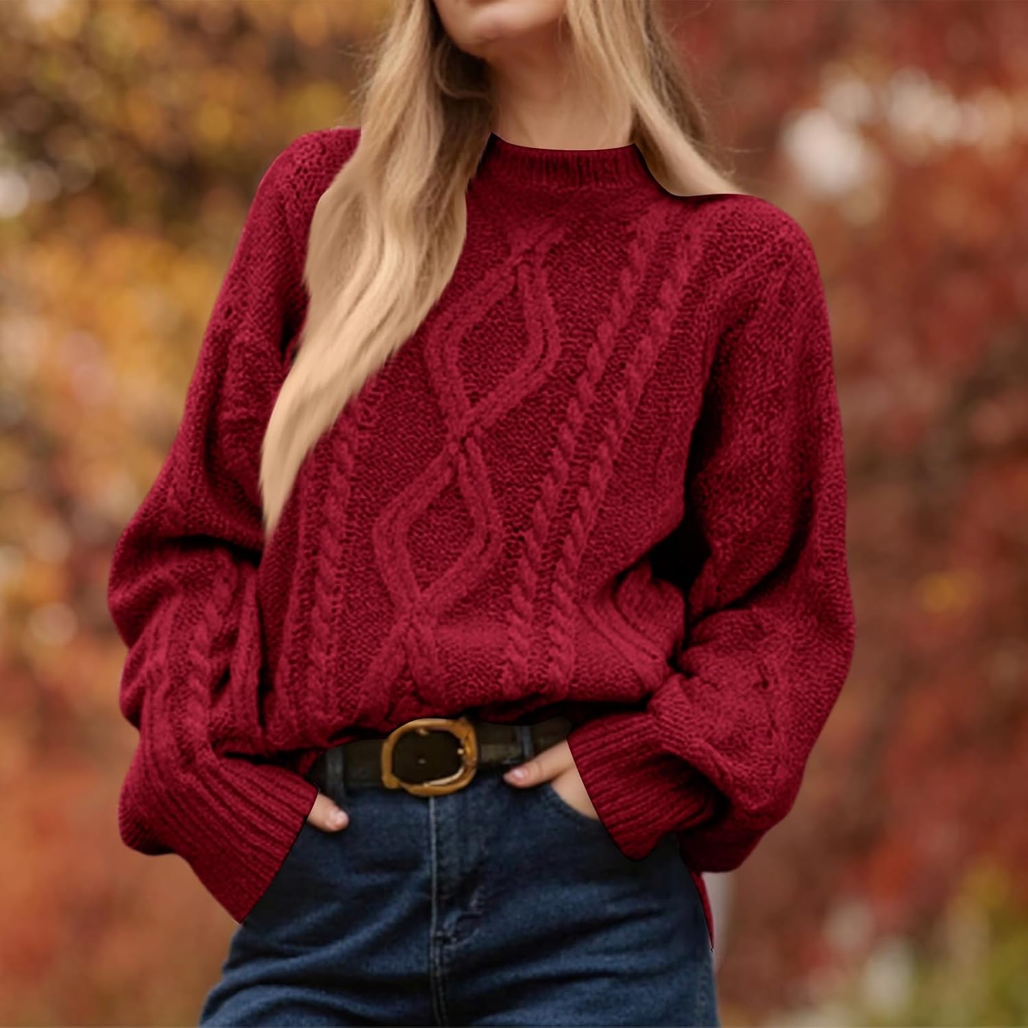 Cable Knit Sweaters for Women Long Sleeve Crewneck Oversized Chunky Pullover Tops Dressy Casual Loose Trendy Outfits
