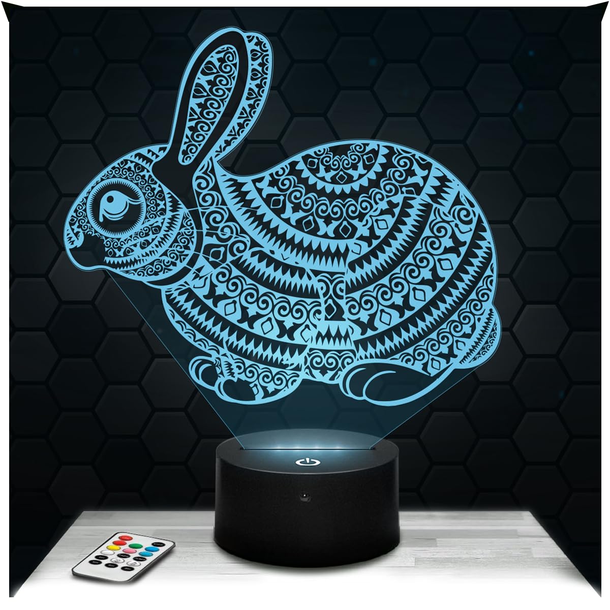 Lampephoto.fr - Rabbit Mandala Animal 3D Lamp Decoration, Gift idea for Men and Women, Rabbit Mandala Object, Adult Night Light, Bedroom Decoration Original Christmas, Gift idea for Men and Women