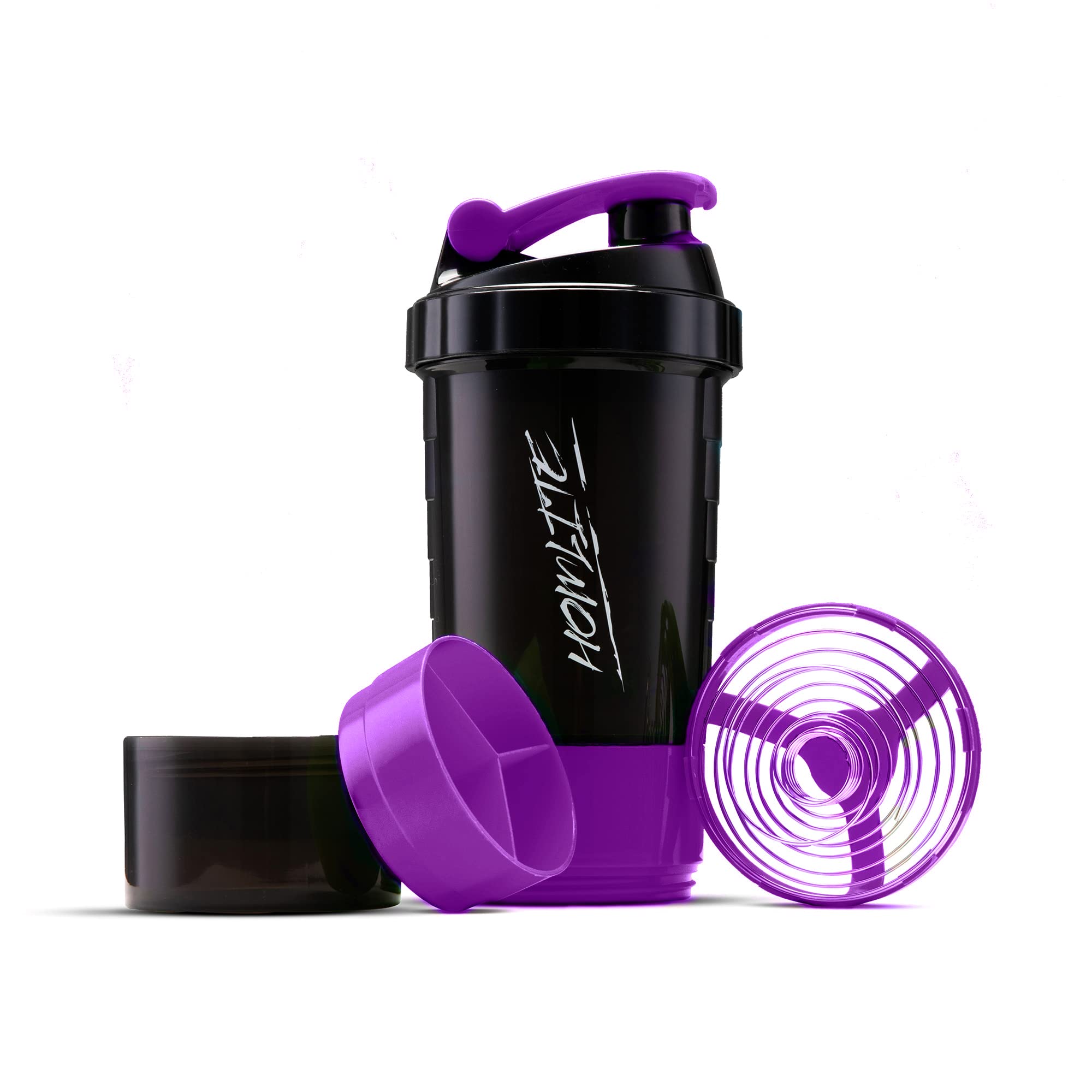 Protein Shaker Bottle – Non-Slip 3 Layer Twist Off, Leak-Proof Blender Bottle with Supplement and Pill Storage Compartment