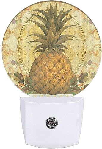 EKOBLA Luz nocturna de piña bohemia para verano, lindo patrón de frutas, luces nocturnas enchufables a la pared con sensor de luz inteligente para