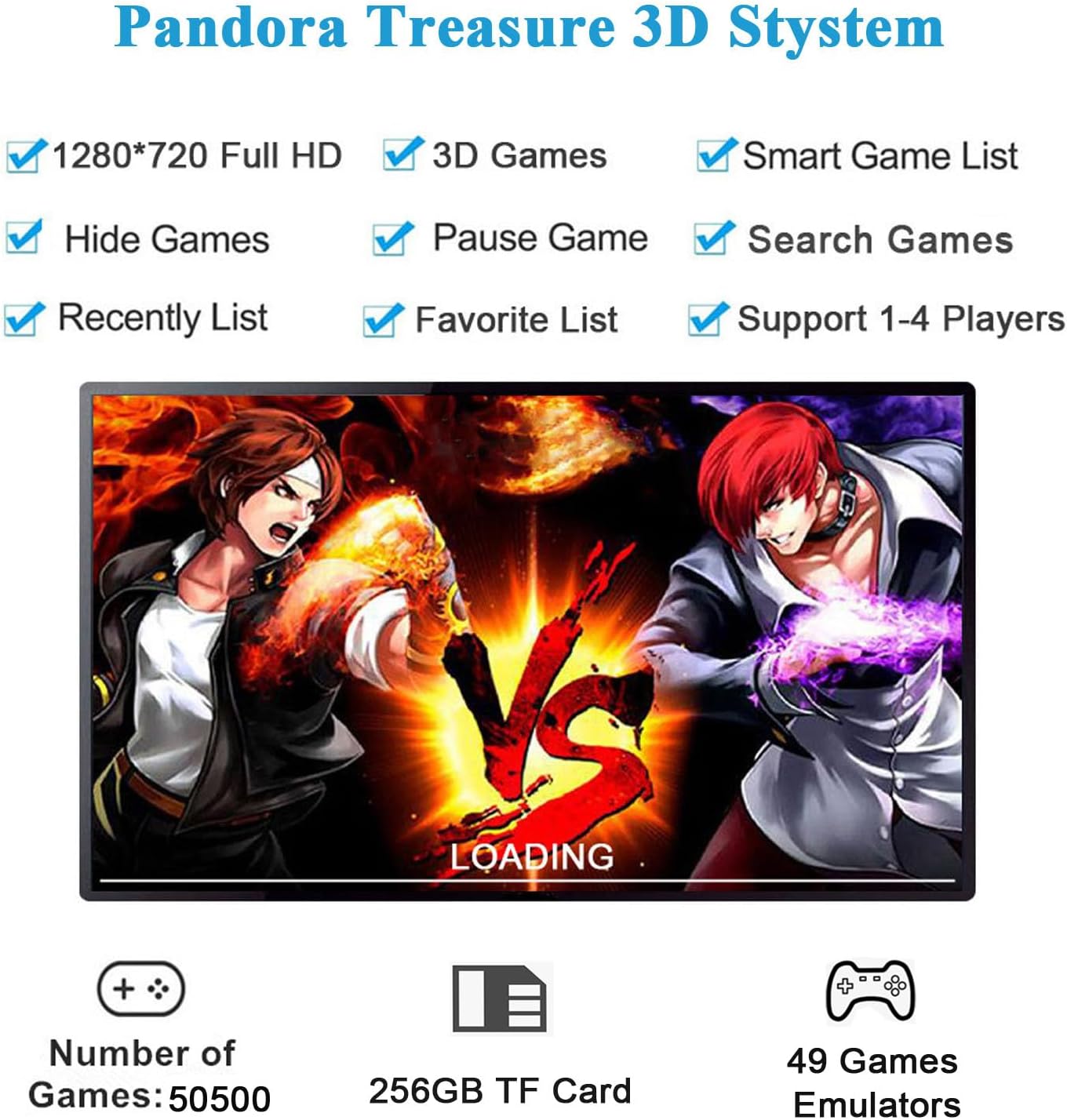 GWALSNTH 50500 in 1 Pandora Box Ultra Arcade Games Console, Plug and Play Video Games,1280X720 HD Display,49 Games Emulators,256GB TF Card,Up to 4 Players,Splited Type