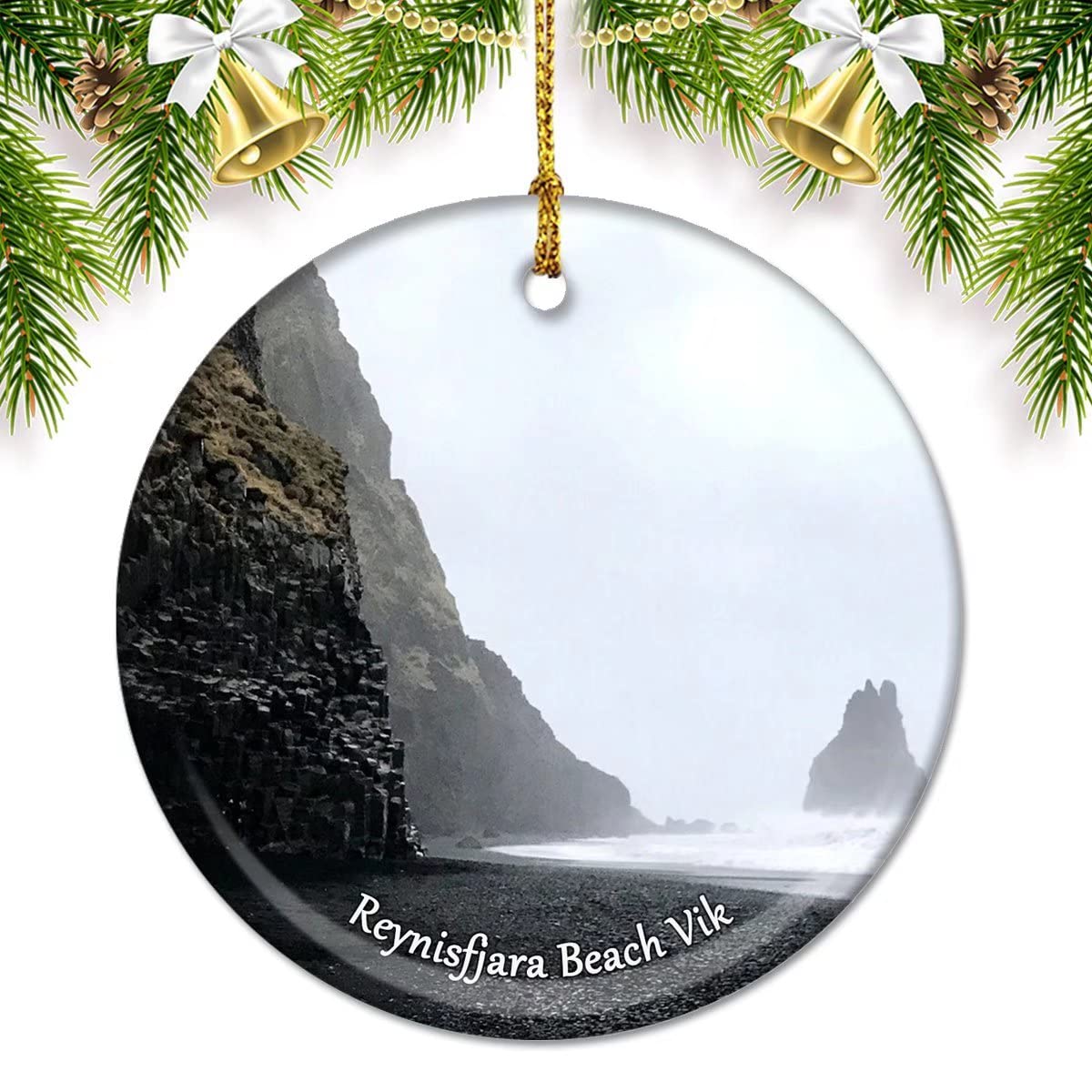 Iceland Reynisfjara Beach Vik Christmas Ornaments for Tree Ceramic Pendant Double Sided Ornament Decor Xmas Gifts Porcelain Travel Souvenirs
