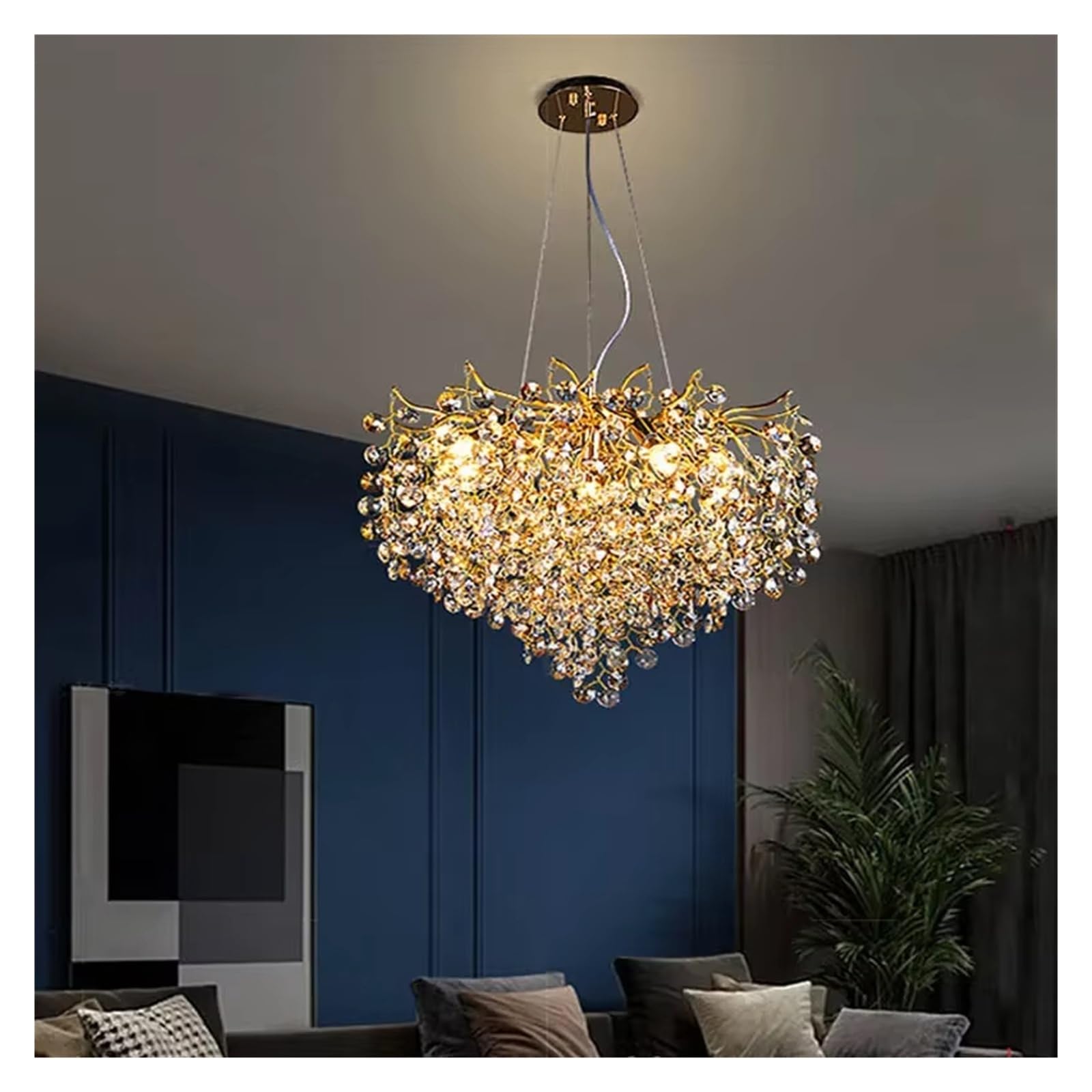 ZTCHSENZT Modern Villa Dining Living Room Ceiling Chandelier Luxury Interior Decoration Pendent Light Crystal Gold Hanging Lamp,Warm Light-D80cm
