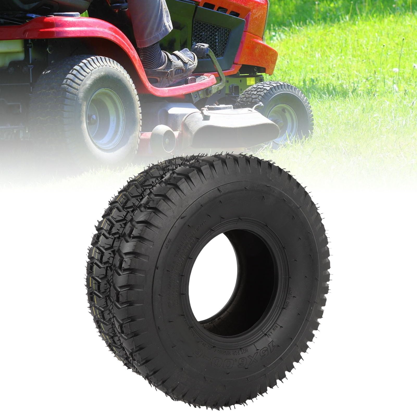 RiToEasysports Neumático de Vacío, Neumático de 15x6.00-6 sin Tubo sin Tubería para la Carretilla del Tractor del Patio del Carro Cortacésped, con Material de Goma, Textura sin Deslizamiento, Agarre