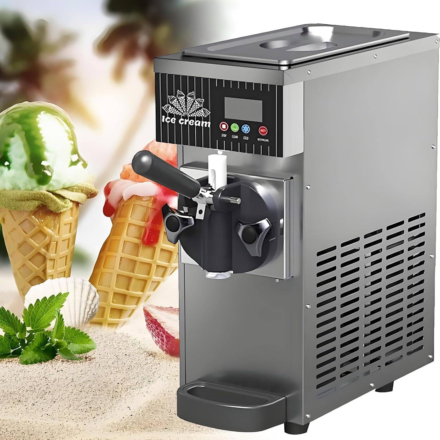 Whyydss Grey 450W 1-Flavor Commercial & Home Soft Serve Ice Cream Maker, 4-5Kg/H, With Lcd Touch Panel & Auto Clean & Pre-Cooling System, Countertop Ice Cream Maker Metallic