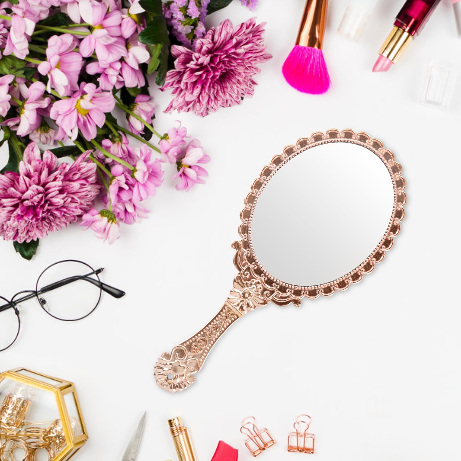 Specchio tascabile vintage, specchio da viaggio, specchio da viaggio, specchio vintage per il trucco per ragazze e donne bellezza trucco (oro rosa)