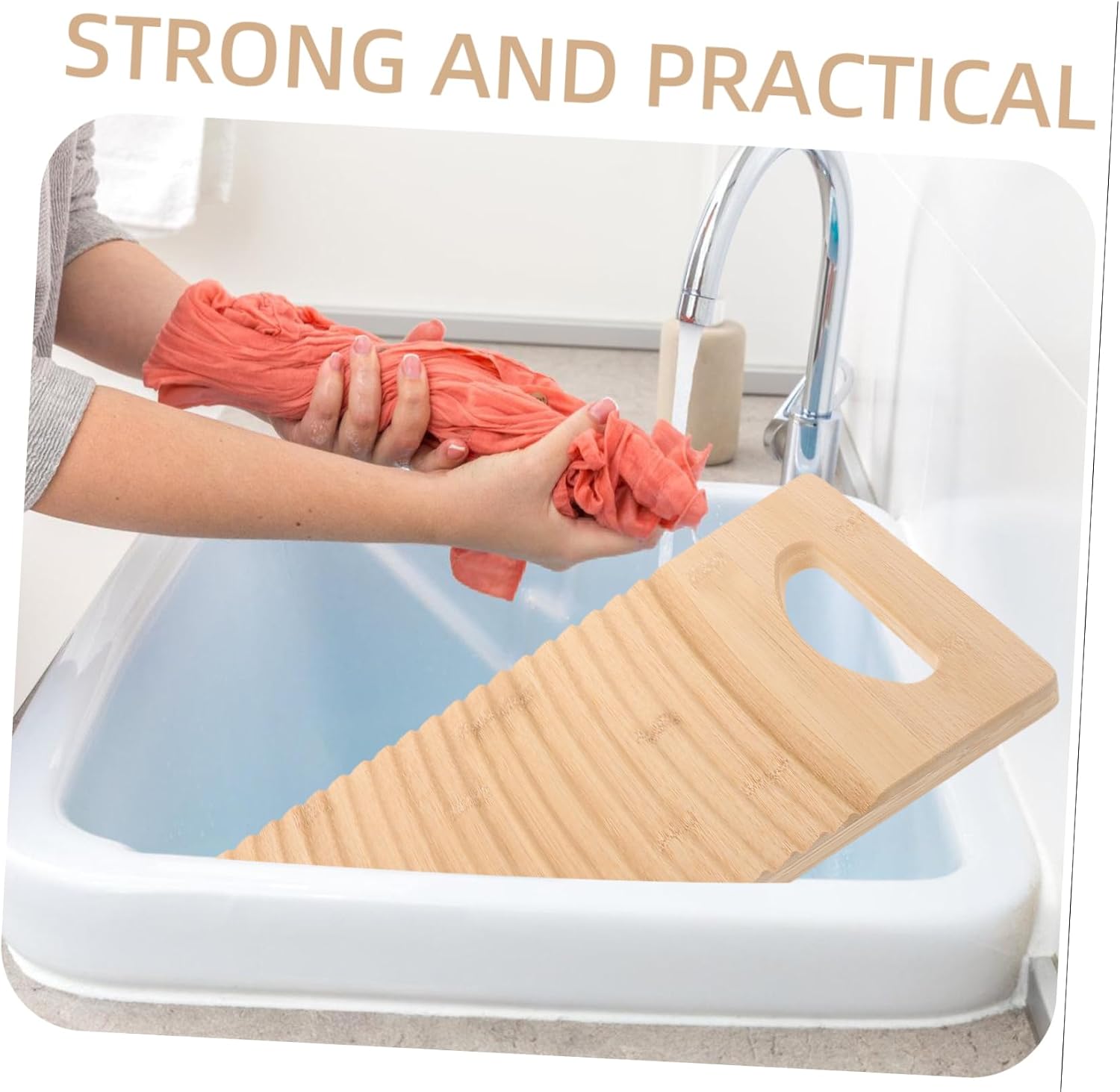 Levemolo Washboard for Laundry Hand Washboard Home Cleaning Tool Bamboo Laundry Cleaning Board for Boys and Girls