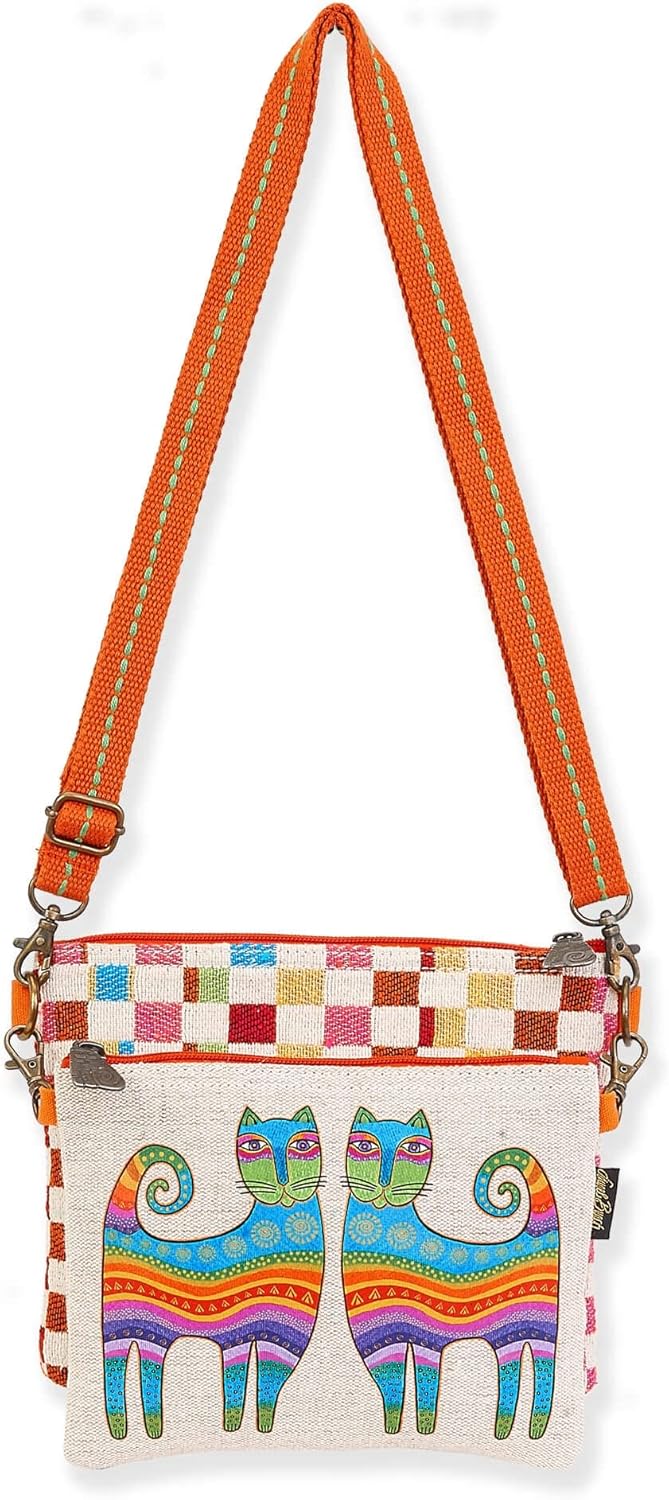 Laurel Burch 2-Piece Crossbody Tote Zipper Top 9" X7 & 8"X6"-Prisma, Multicolor