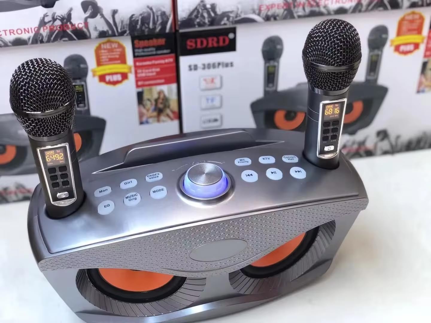 Macchina per karaoke portatile per adulti/bambini, senza fili, con altoparlante Bluetooth con 2 microfoni, sistema KTV per la famiglia, 30 W, ad alta potenza, doppio microfono, per feste, eventi