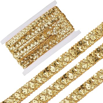 14.22 Yards Gold Sequin Ribbon Trim Flat Bling Paillette Trimming Metallic Glitter Sequins Beaded Strip Bulk for Sewing Making Crafts Clothes Dress Wedding Decor Christmas DIY Supply
