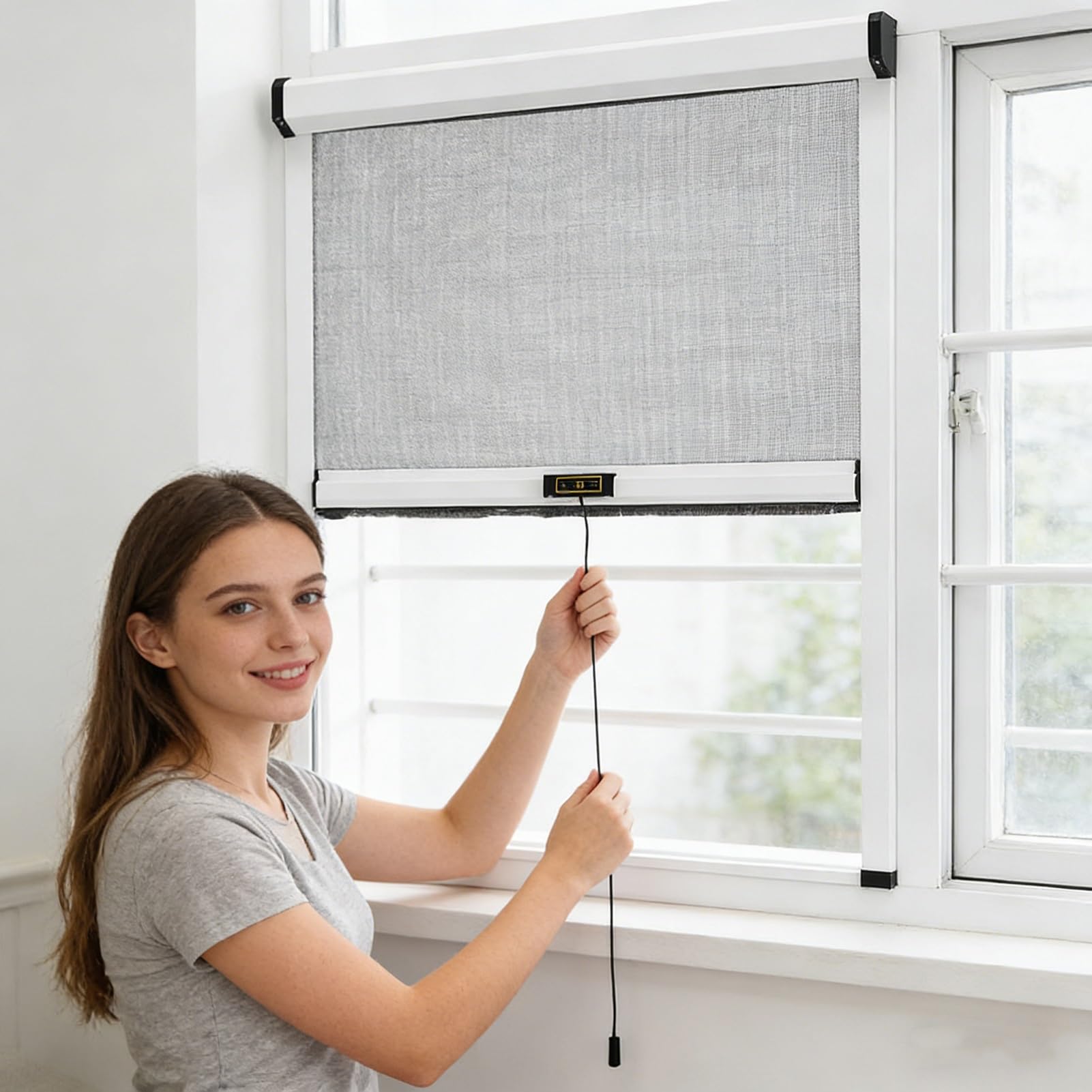 Insektenschutz Rollo Fenster mit Rahmen aus Aluminium, Insektenschutzrollo Nach Maß Fliegennetz Moskitonetz Mückennetz Fenster Insektengitter Mosquito Net Window - Selbstbausatz