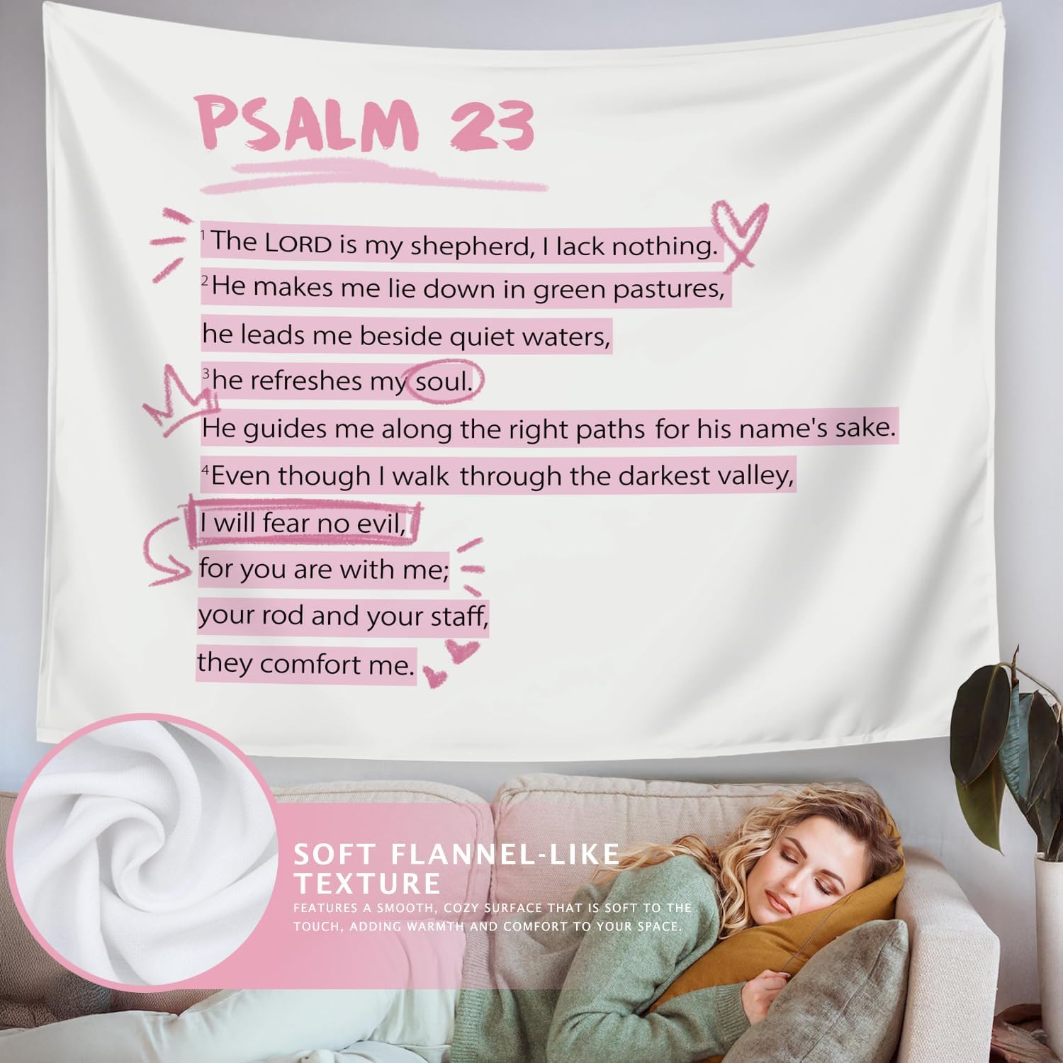 LIANGW Pink Christian Tapestry Aesthetic, Wall Tapestry for Bedroom, Pink Wall Art for Teen Girls & Women, Dorm Decor for College Girls, Bible Verses Tapestries Wall Hanging 50x60 inche