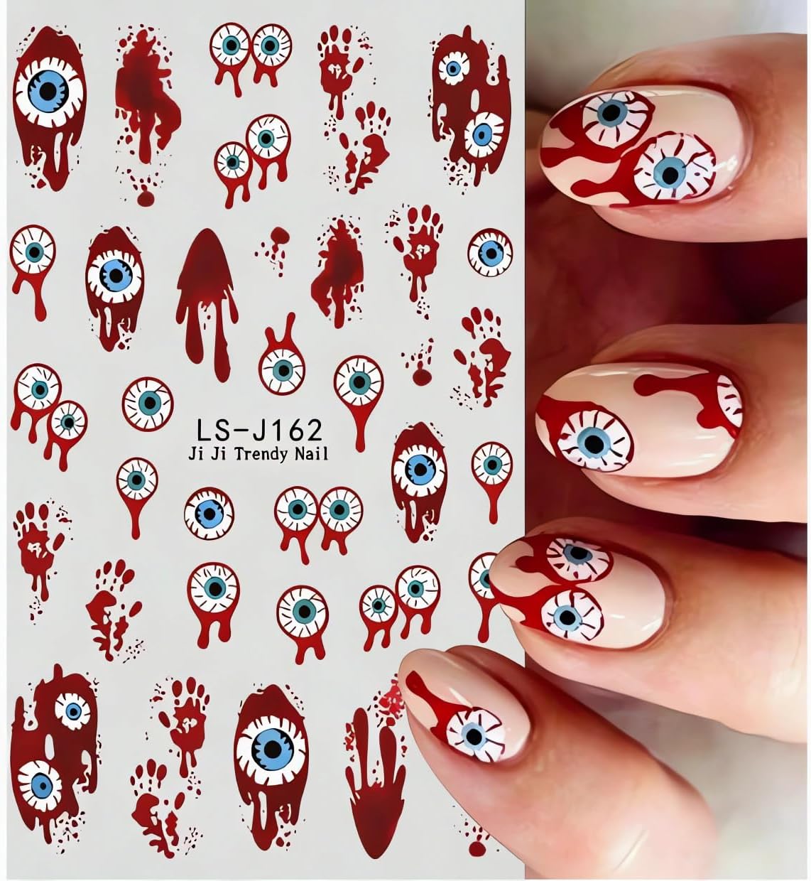 Halloween Nail Art Stickers Flower Ghost Pumpkin Nail Decals 5PCS Black Cat Blood Eye Ball Palm Cartoon Design 3D Self-Adhesive Halloween Stickers Manicure Supply for Women DIY Nail Art Decorations image 5