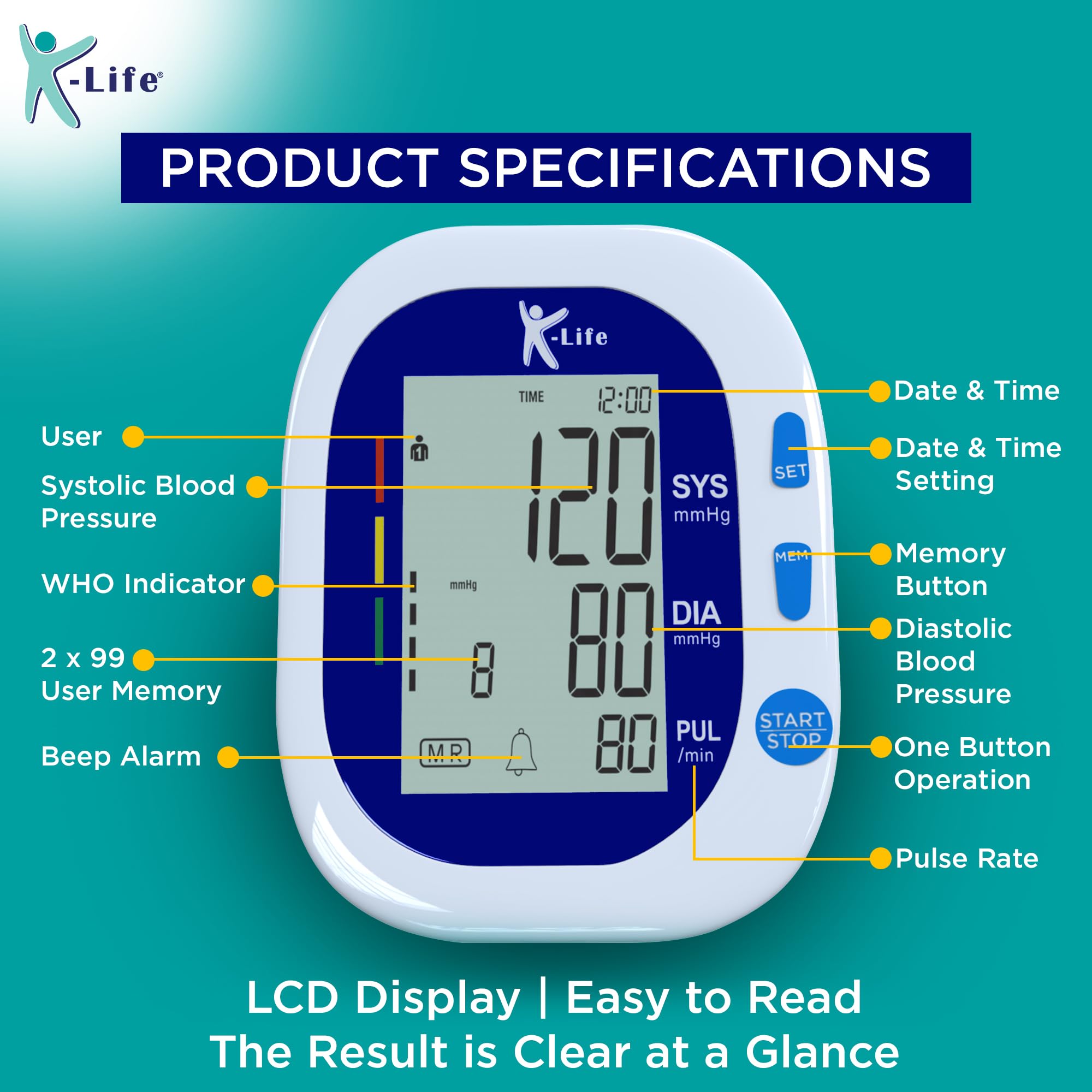 K-Life Model BPM-104 Fully Automatic Digital Electronic Blood Pressure Checking Monitor, BP Moniter - White…
