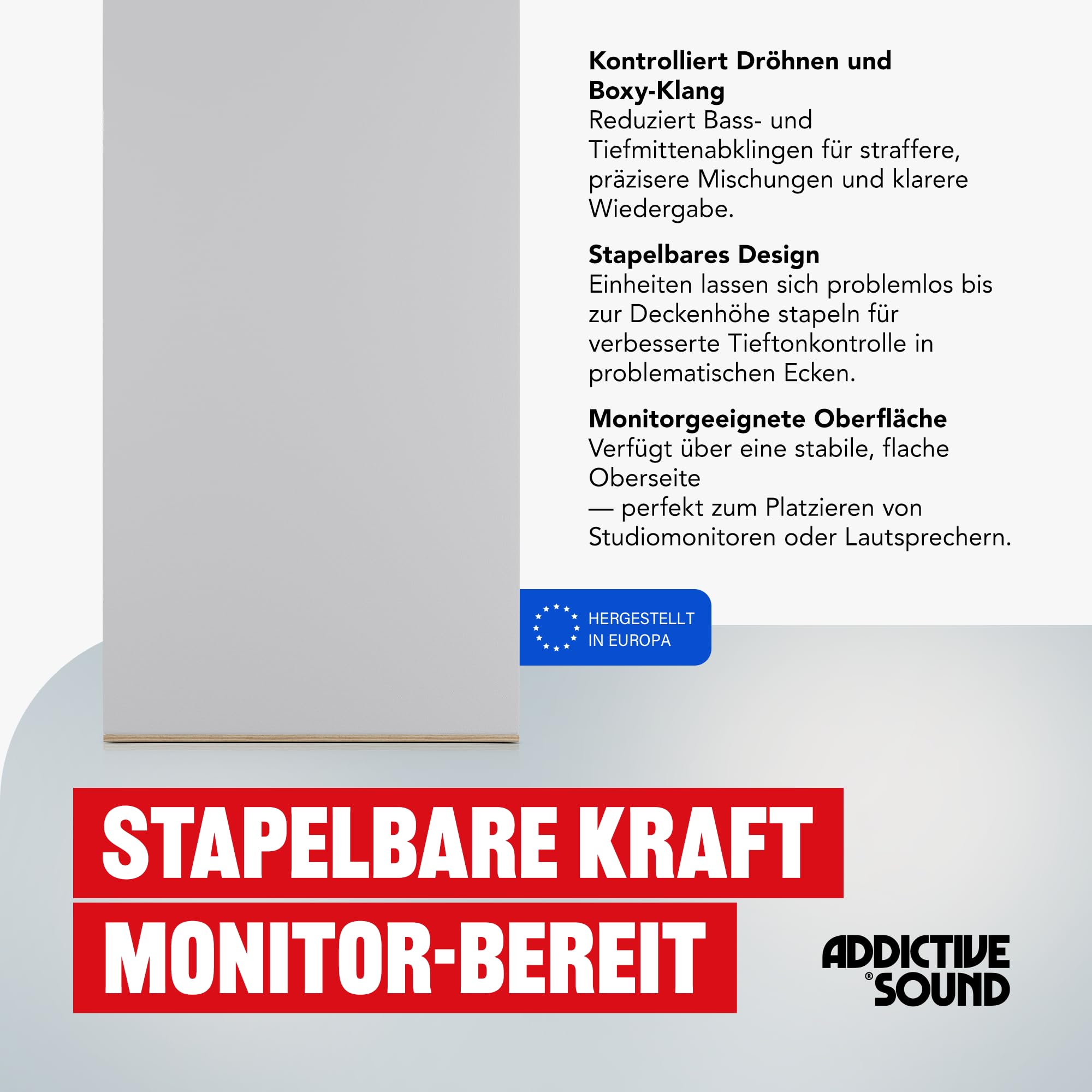 Addictive Sound Bassfalle Ecke Standard, Bass Trap Eckabsorber, Weiß | 35x35x50 cm, 98 cm hoch, Akustikwolle-Kern, stapelbar für Raumecken, EU-produziert, 36 Monate Garantie