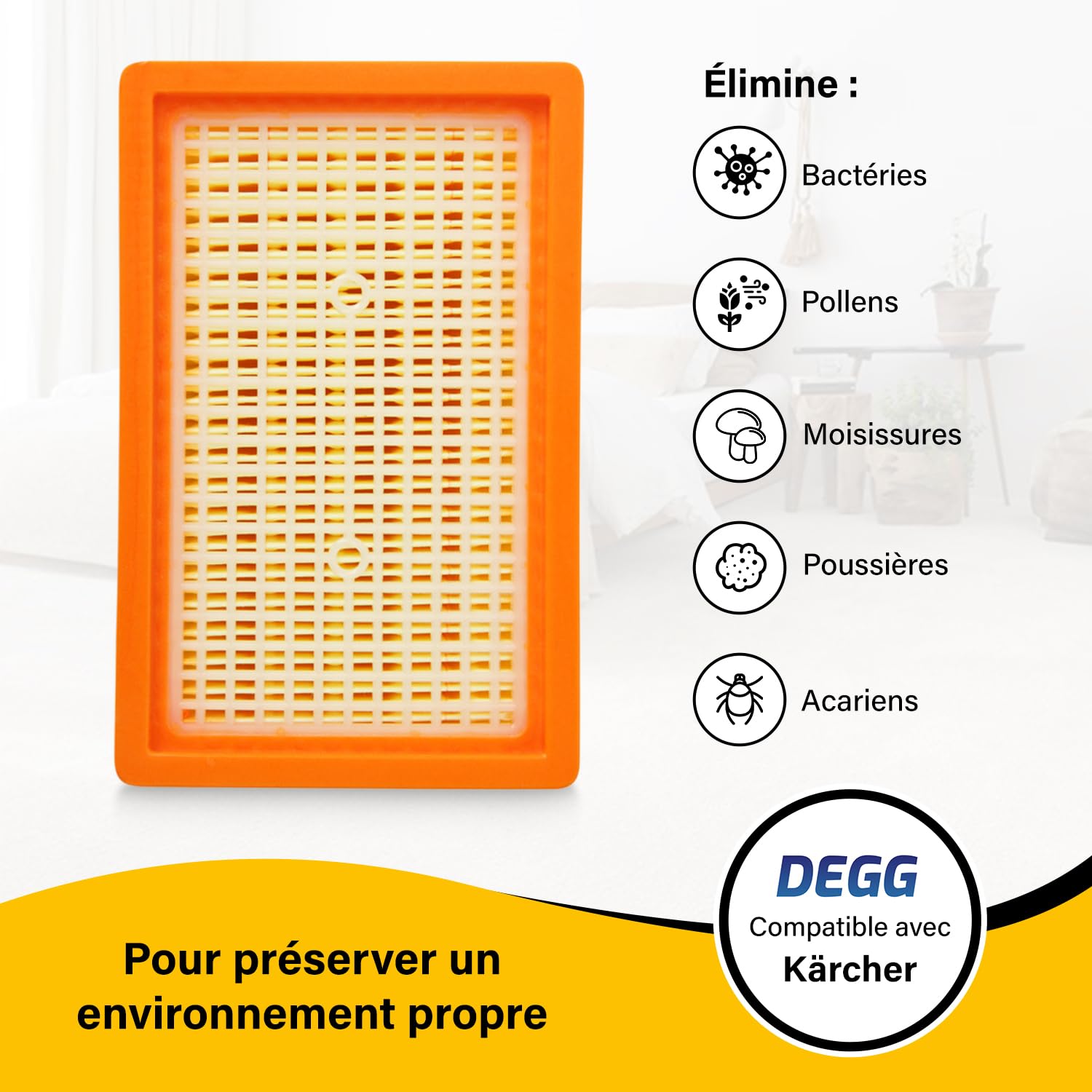 DEGG Filtres Plissés Plats - Compatible avec aspirateurs Kärcher WD4, WD5, WD6, MV4, MV5 et MV6 - Filtre de rechange 2.863-005.0 - Ajustement perfait - Accessoire pour aspirateur - Lot de 2