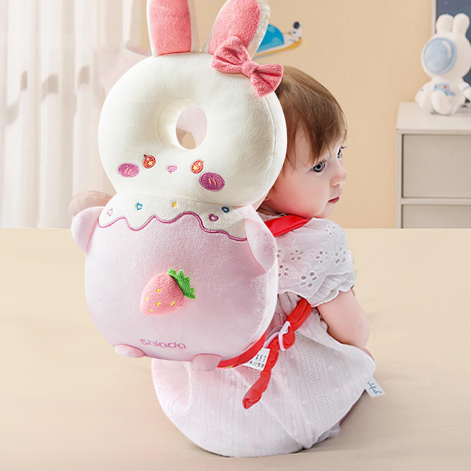 Verstellbarer Baby-Kopf-Rucksack zum Krabbeln und Spazierengehen, mit weichem Kaninchen-Design