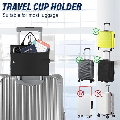 Miniatura 7 de Portavasos de equipaje para maletas, portavasos, plegable, portátil, con asa y gancho, soporte para bebidas de equipaje para dos tazas de café,