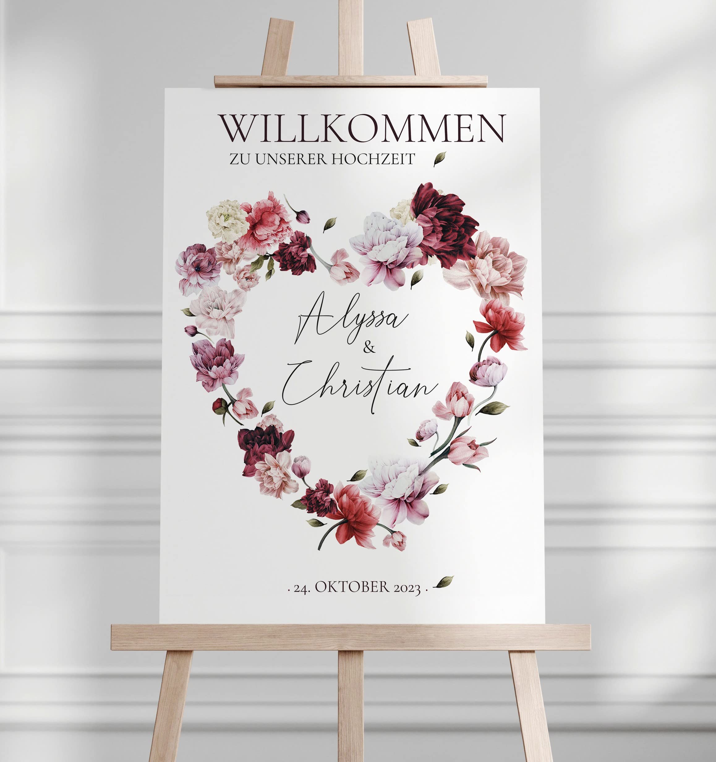 Manschin-Laserdesign Willkommensschild Aluverbund personalisiert - Made in Germany - Welcome Willkommen Schild für Hochzeit (80x55cm)