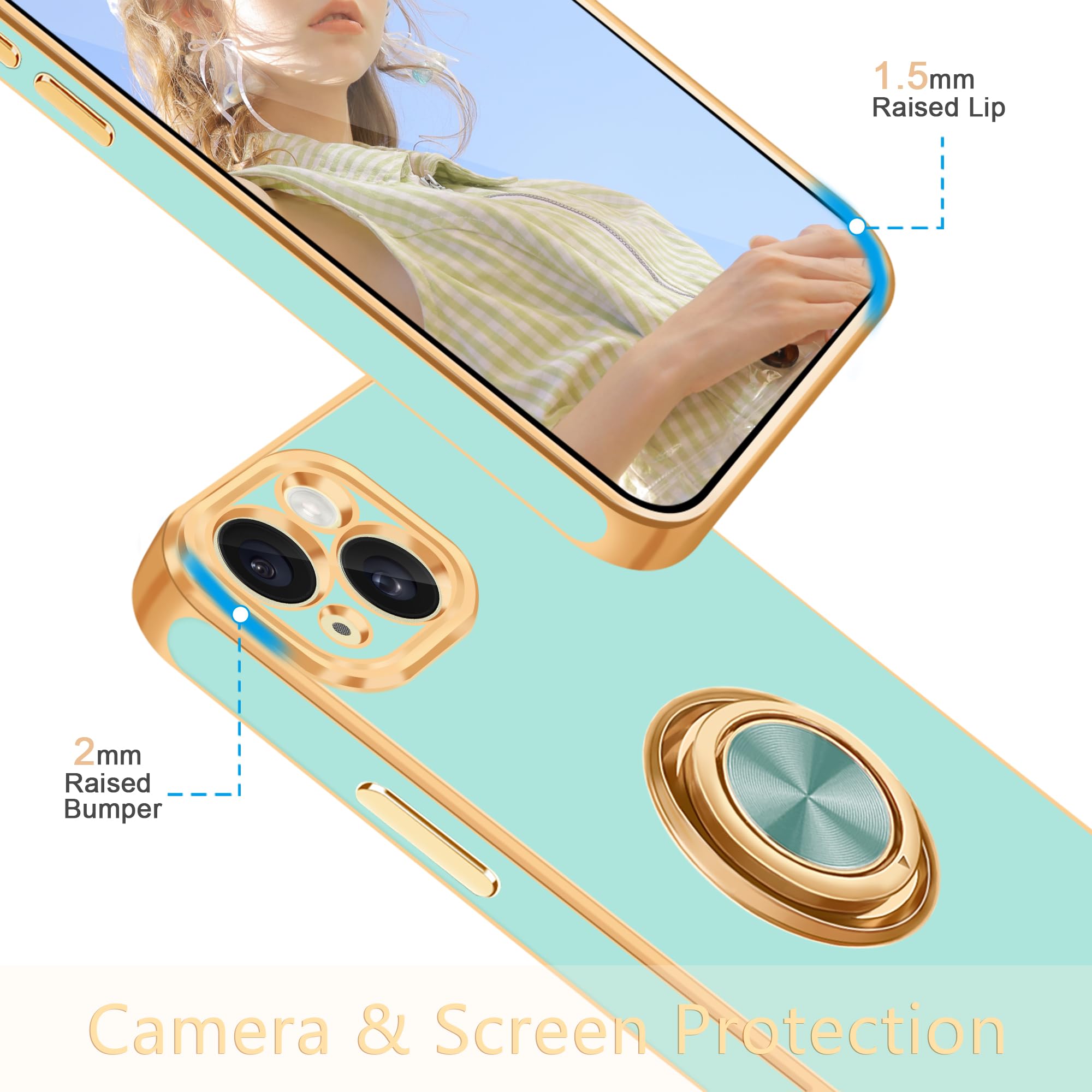 Fingic For IPhone 15 Case[with 360°Ring Holder Stand] [Support Magnetic Car Mount ] Kickstand Phone Case For Women Girls Boys Slim Thin Shockproof