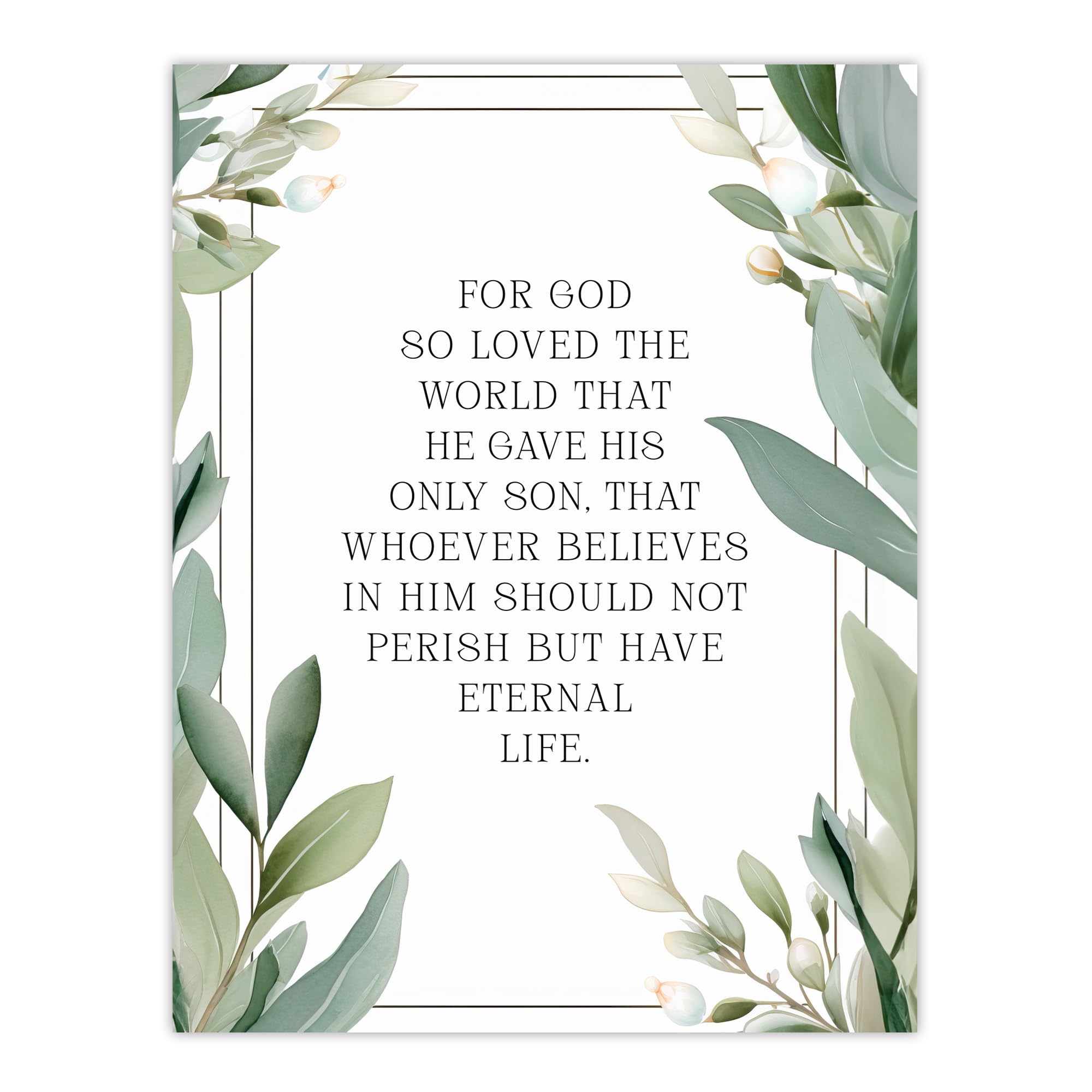 Artery8 Bible Verse Wall Art Print - John 3:16 Quote - Green Poster - W12" x H16"