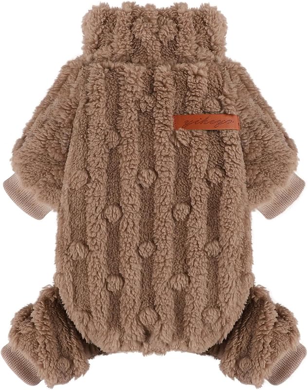 Suéter de gola alta para cães pequenos shifenmei, macacão de fleece, Khaki, XXS