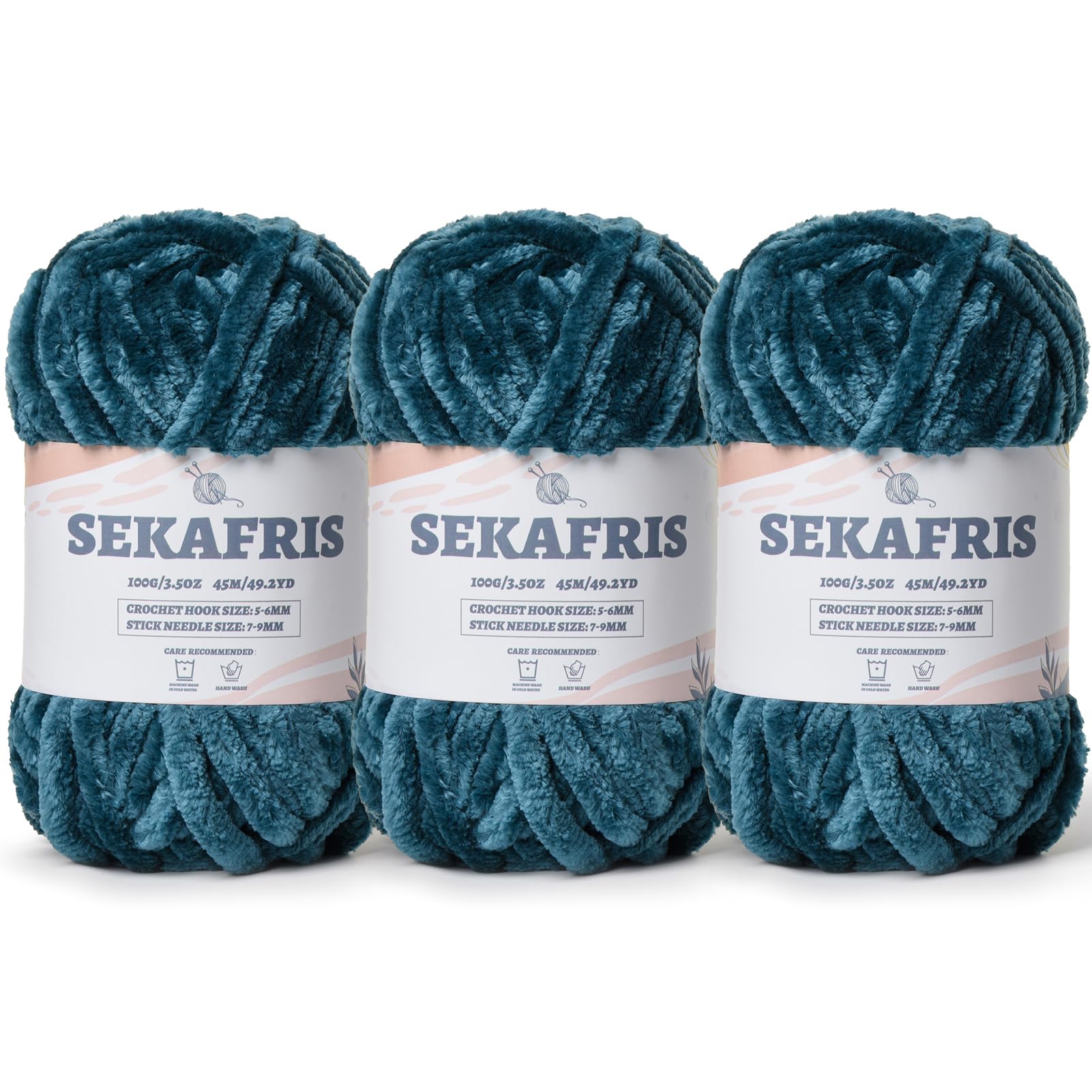 Chenille Velvet Soft Yarn Sapphire Blue 3 Pack