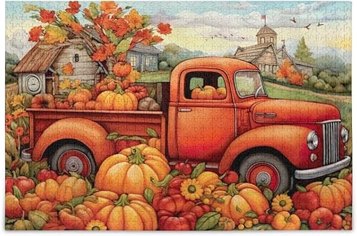 Rompecabezas de 1000 piezas otoño calabaza coche para juego de ilustraciones para adultos adolescentes niños 20323012