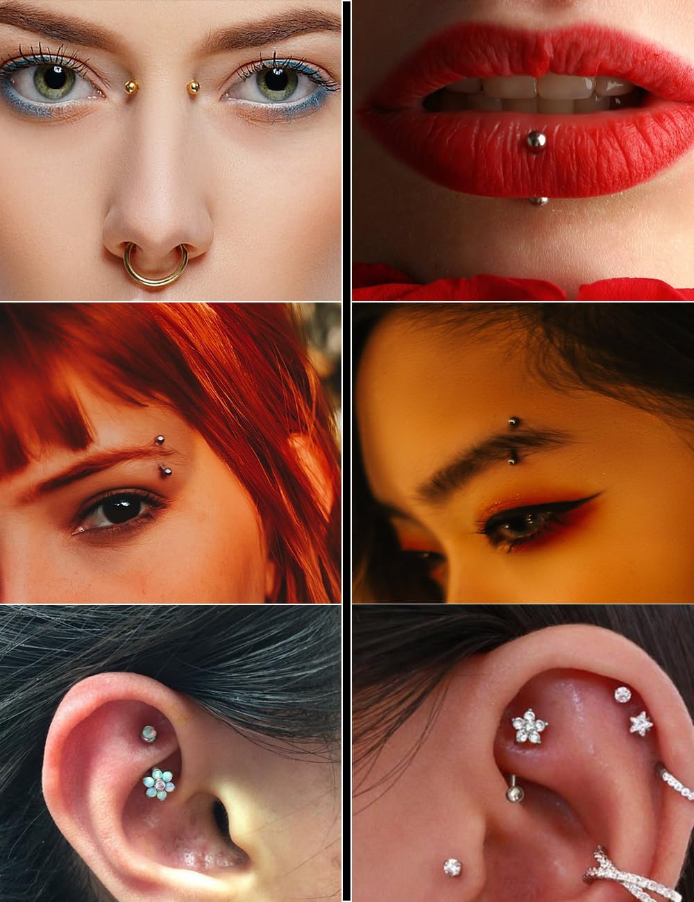 Oufksiyy 16G Rook Piercing Jewerlry Surgical Steel Eyebrow Piercing Jewelry Flower Crystal Heart CZ Moon Shape Eyebrow Rings Snake Eyes Rook Earrings for Women Men Tongue Retainer，Silver Barbell - Image 4