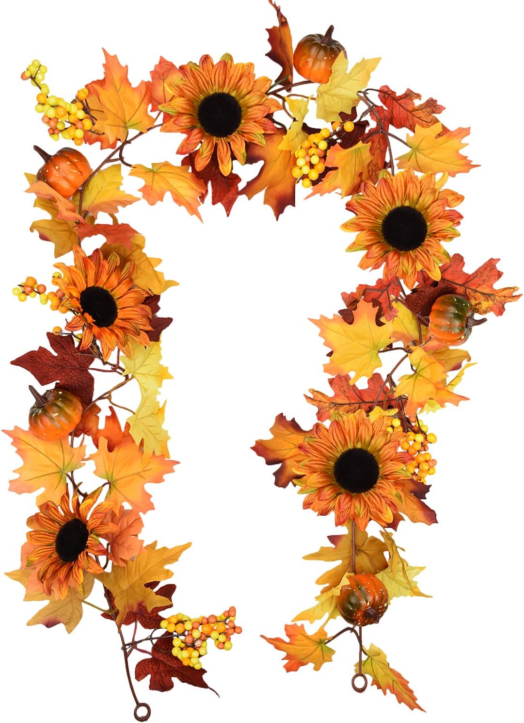 Sunm Boutique 6 Ft Artificial Maple Leaf, Berries Sunflower Pumpkin Garland, Fall Maple Leaf Garland, Sunflower Pumpkin Decor Hanging Vine Decor Autumn Fall Wedding Party Thanksgiving Home Decor
