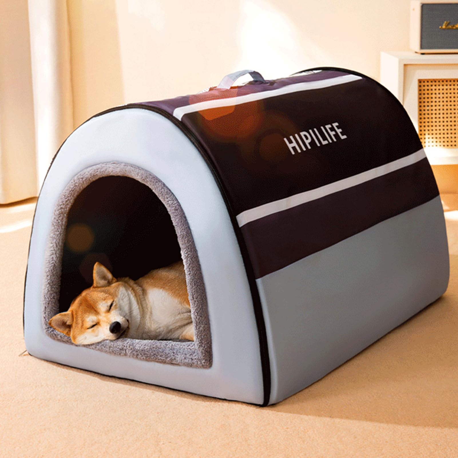 130H05 冬用ペットベッド 猫 犬 ハウス 50㎝ 暖か ふわふわ ブラウン